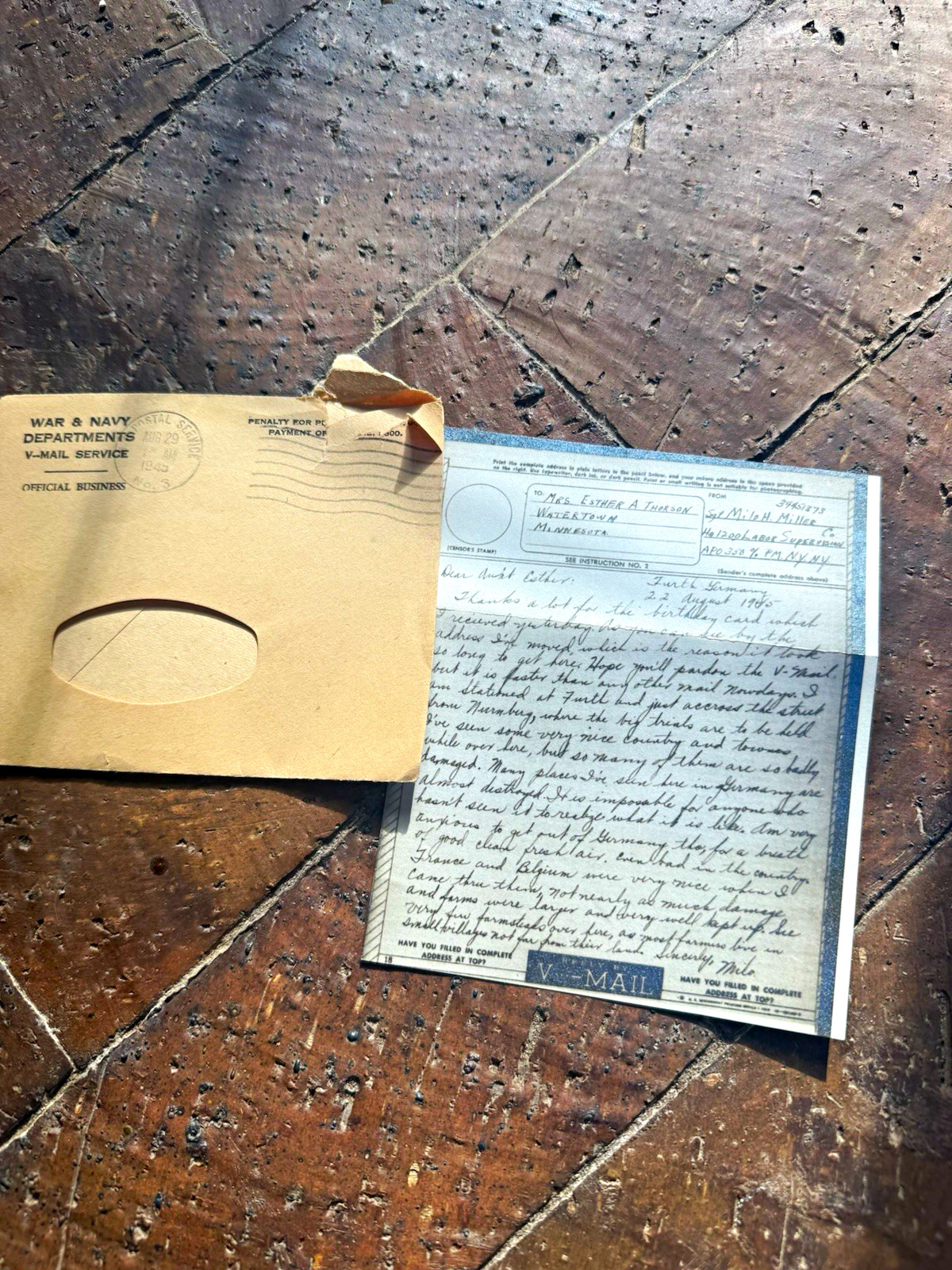 1945 WWII V-Mail Nuremberg Soldier Letter Germany War Original Envelope WW2