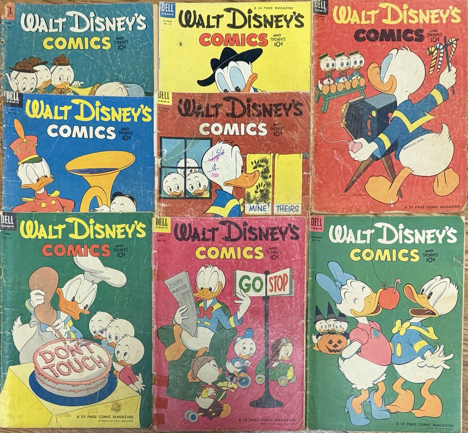 Walt Disney Comics & Stories #151 153-159 Lot 8 Carl Barks Dell 1953 Donald Duck