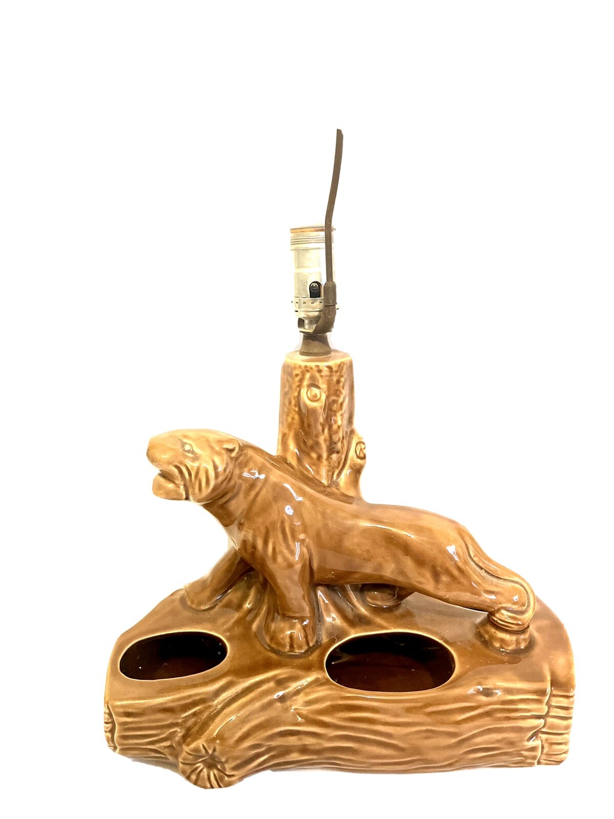 Vintage MCM Ceramic Tiger Lamp And Planter Brown Vintage MCM Ceramic Tiger Lamp And Planter Brown