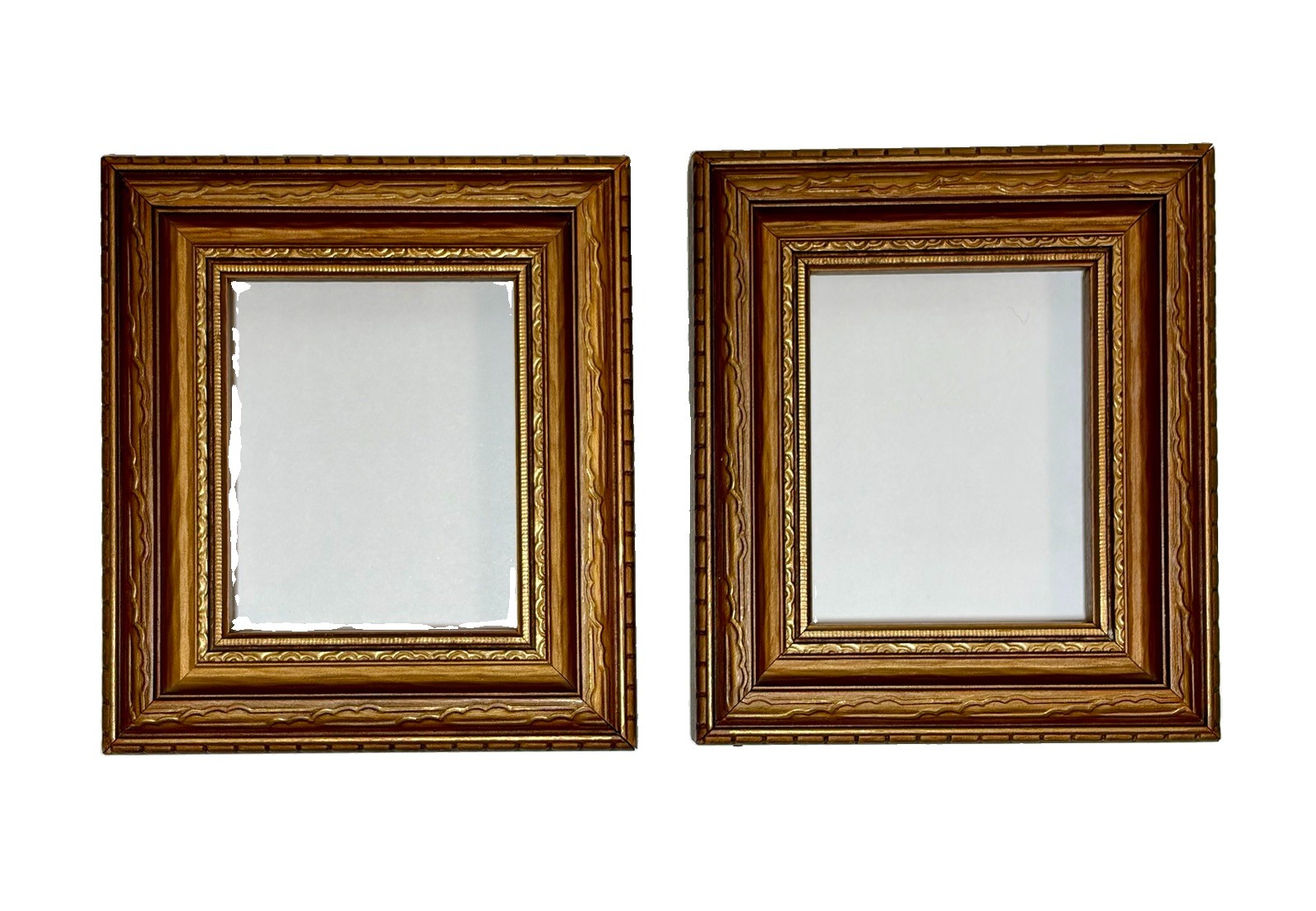 Set/2 Miniature Small Deep Box Mid Century Gold Wood Picture Frames VTG 2.5x3” Set/2 Miniature Small Deep Box Mid Century Gold Wood Picture Frames VTG 2.5x3”