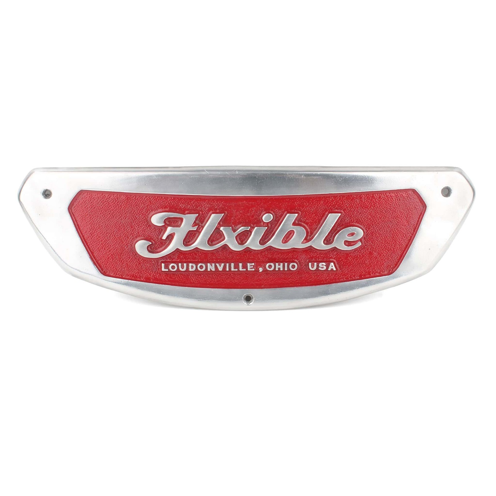 Large Vintage FLXIBLE Red Transit Bus Metal Emblem Badge, FLXIBLE-EMB