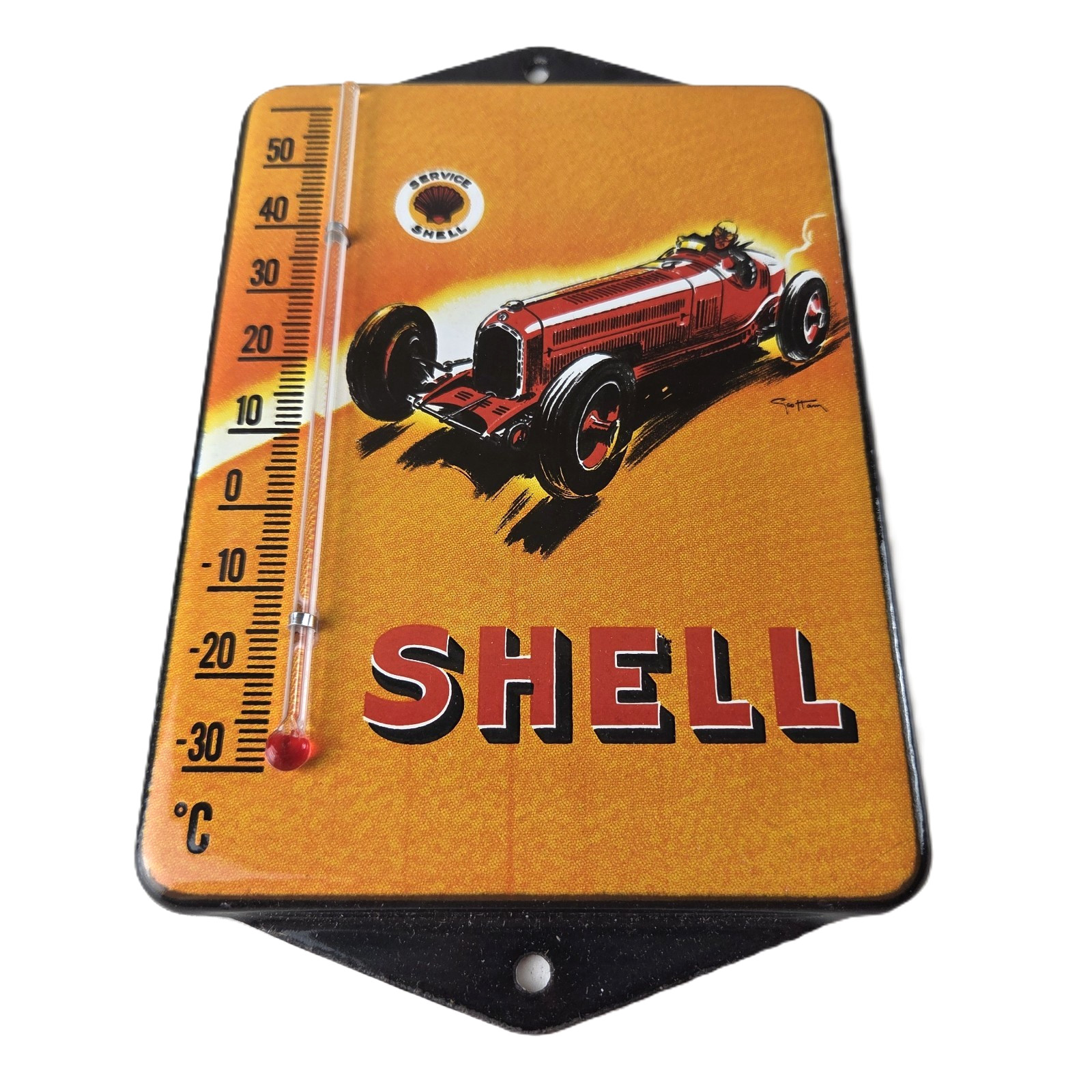 Vintage Shell Motor Oil Porcelain Sign - Gasoline Pump Ad Sign On Thermometer Vintage Shell Motor Oil Porcelain Sign - Gasoline Pump Ad Sign On Thermometer