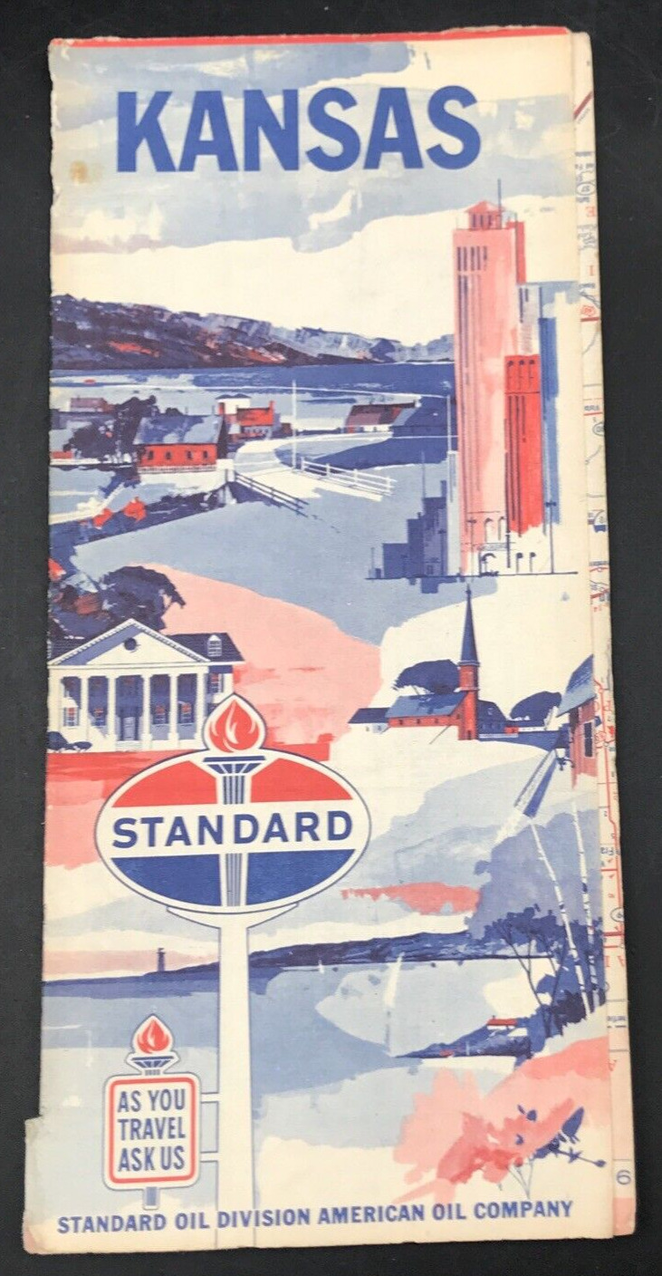 Vintage 1960s Kansas Standard Oil Street Road Map