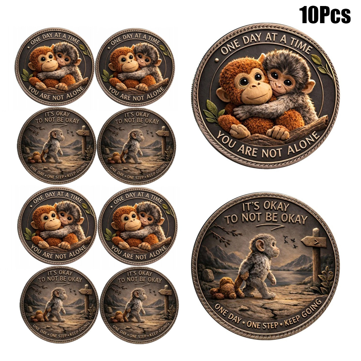 10Pcs Emotional Support Monkey Coin Health Encouragement Gift for Friends&Family 10Pcs Emotional Support Monkey Coin Health Encouragement Gift for Friends&Family