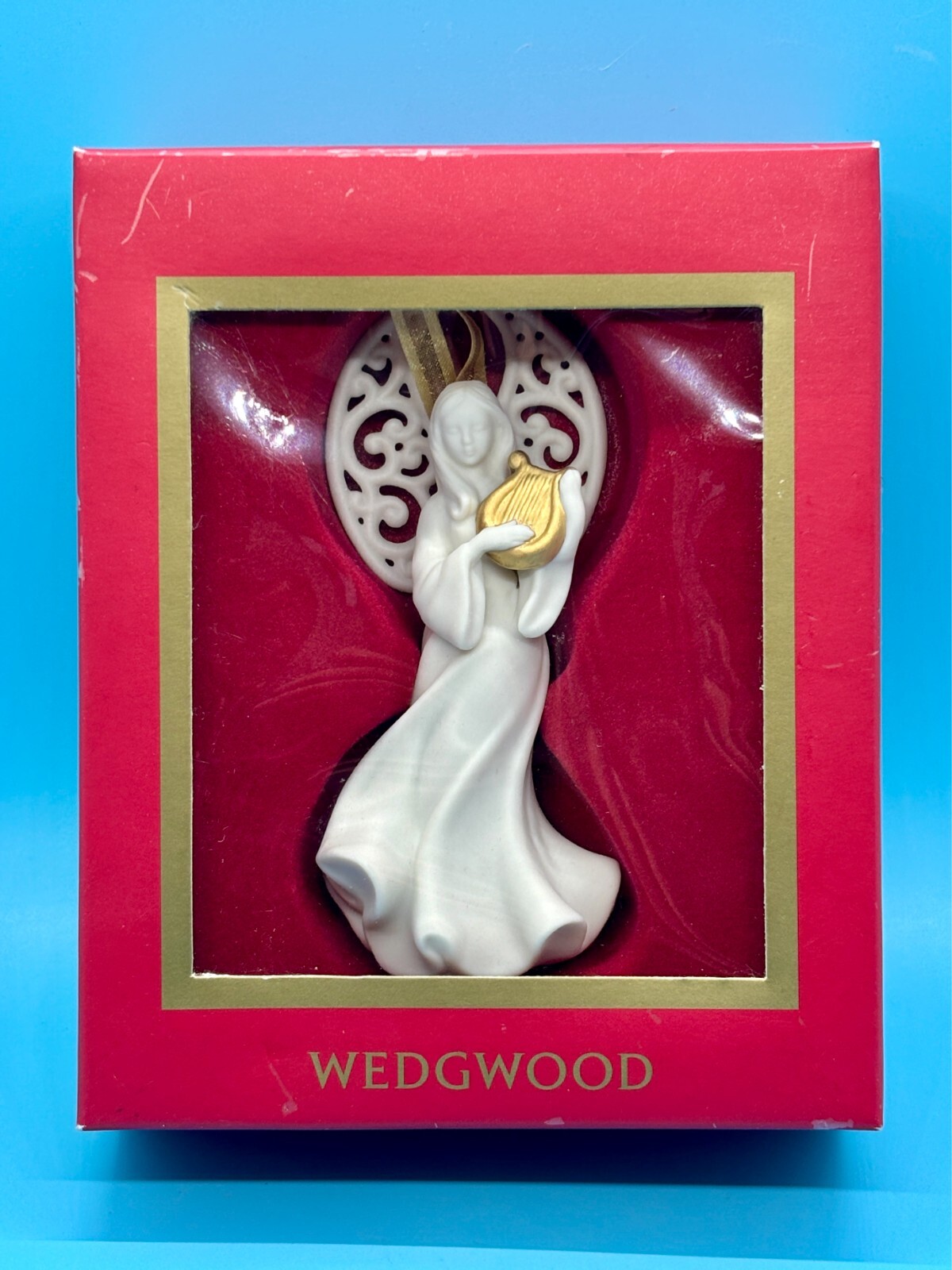 Vintage Wedgwood Angel Holding Gold Harp Ornament With Box – EUC