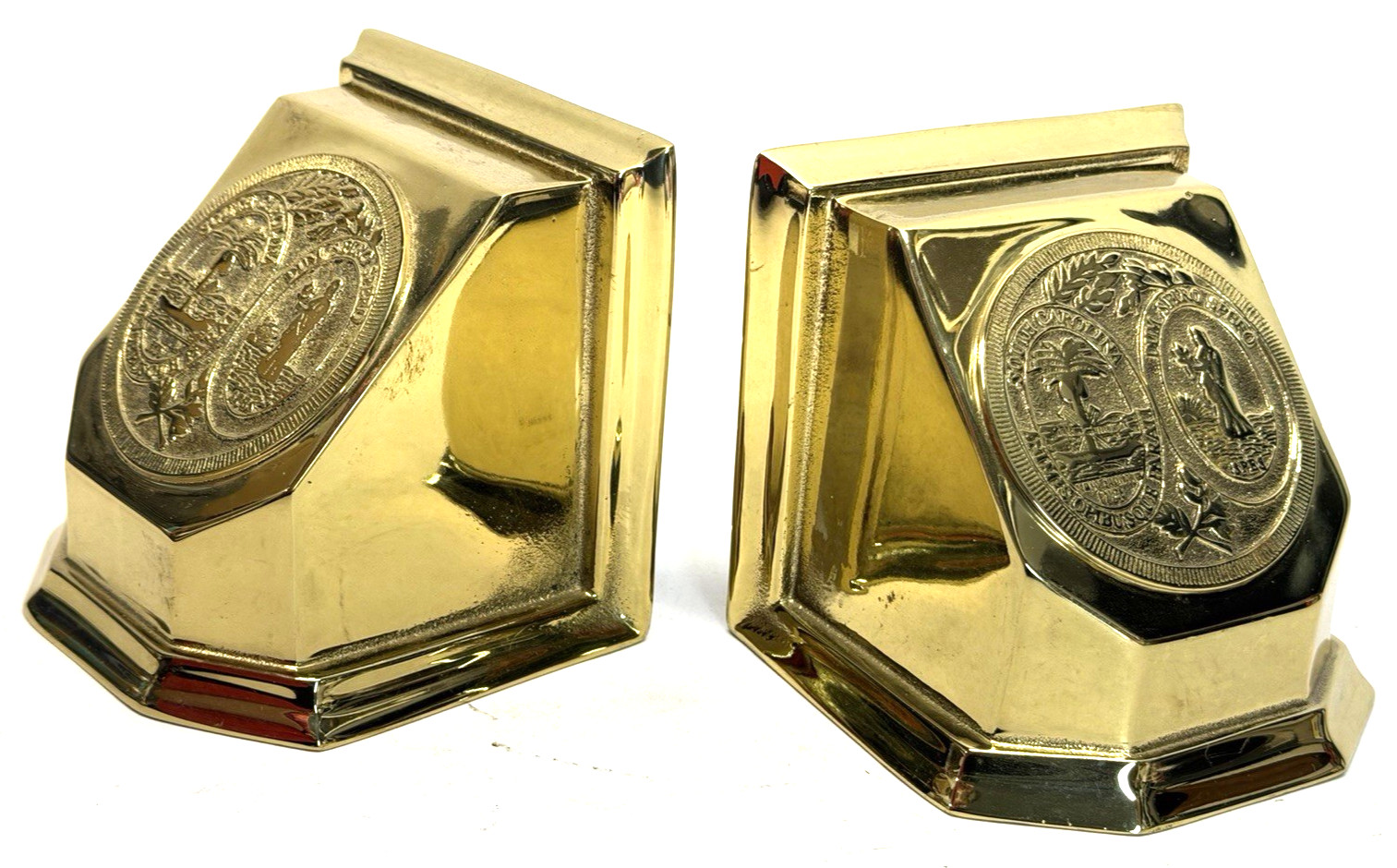 Vintage 1995 Virginia Metalcrafters Solid Brass SC State Seal Bookends 10lbs
