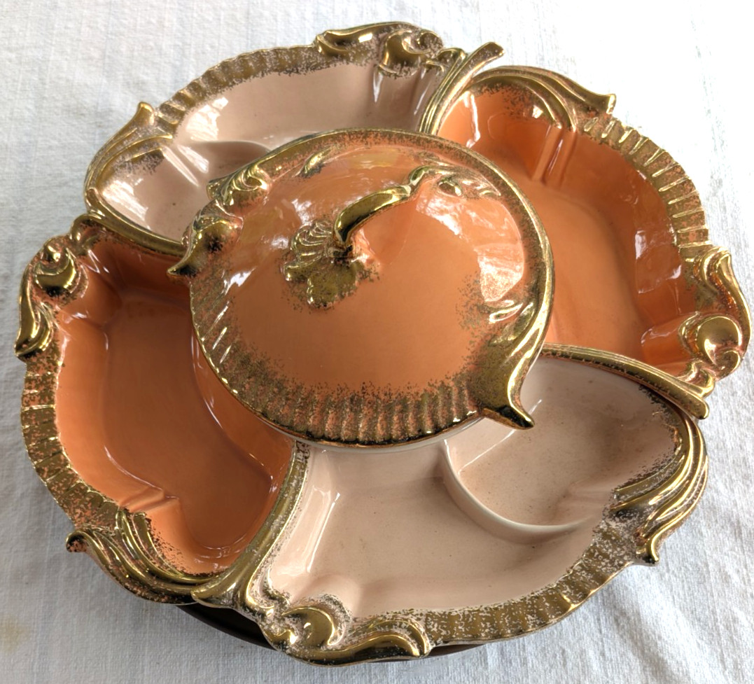 Vintage MCM, Maurice Of California Hors D'oeuvre / Lazy Susan, Salmon, Pink Vintage MCM, Maurice Of California Hors D'oeuvre / Lazy Susan, Salmon, Pink