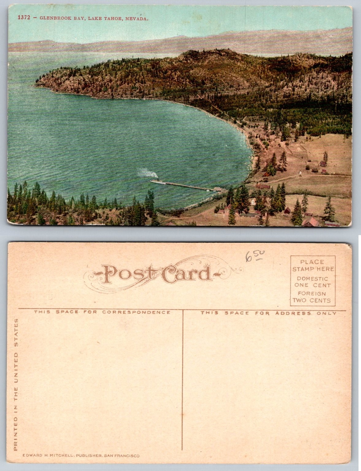 Vintage Glenbrook Bay Lake Tahoe Nevada Steamboat Pier Edward H Mitchell