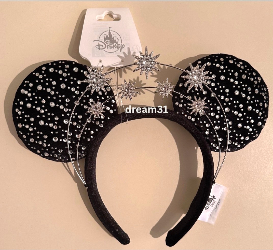 NWT Disney Parks Minnie Mouse Black Stars Sparkle Rhinestone Crown Ears Headband NWT Disney Parks Minnie Mouse Black Stars Sparkle Rhinestone Crown Ears Headband