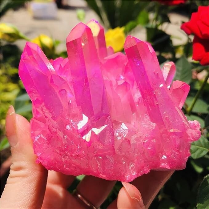 1pc Pink Aura Coated Cluster Quartz Crystal Stone Home Decor Art Displays Gifts 1pc Pink Aura Coated Cluster Quartz Crystal Stone Home Decor Art Displays Gifts