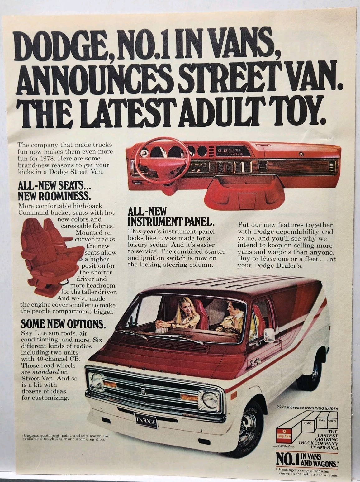 1978 Dodge Van Street Custom Red White Retro Original Print Ad 70s