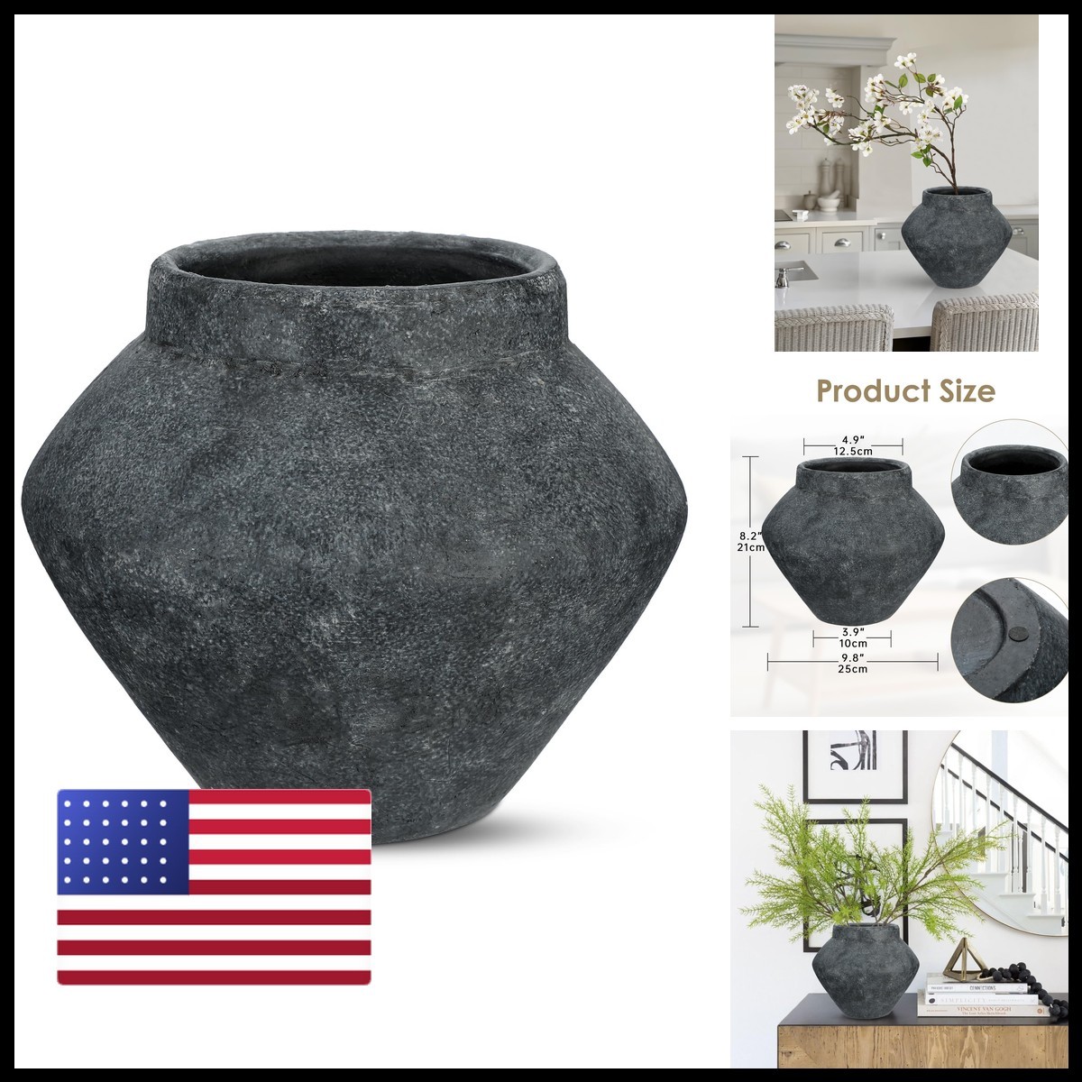 Briful Large Rustic Ceramic Vase Distressed Finish, 8.2'' Tall Wide-Belly Briful Large Rustic Ceramic Vase Distressed Finish, 8.2'' Tall Wide-Belly