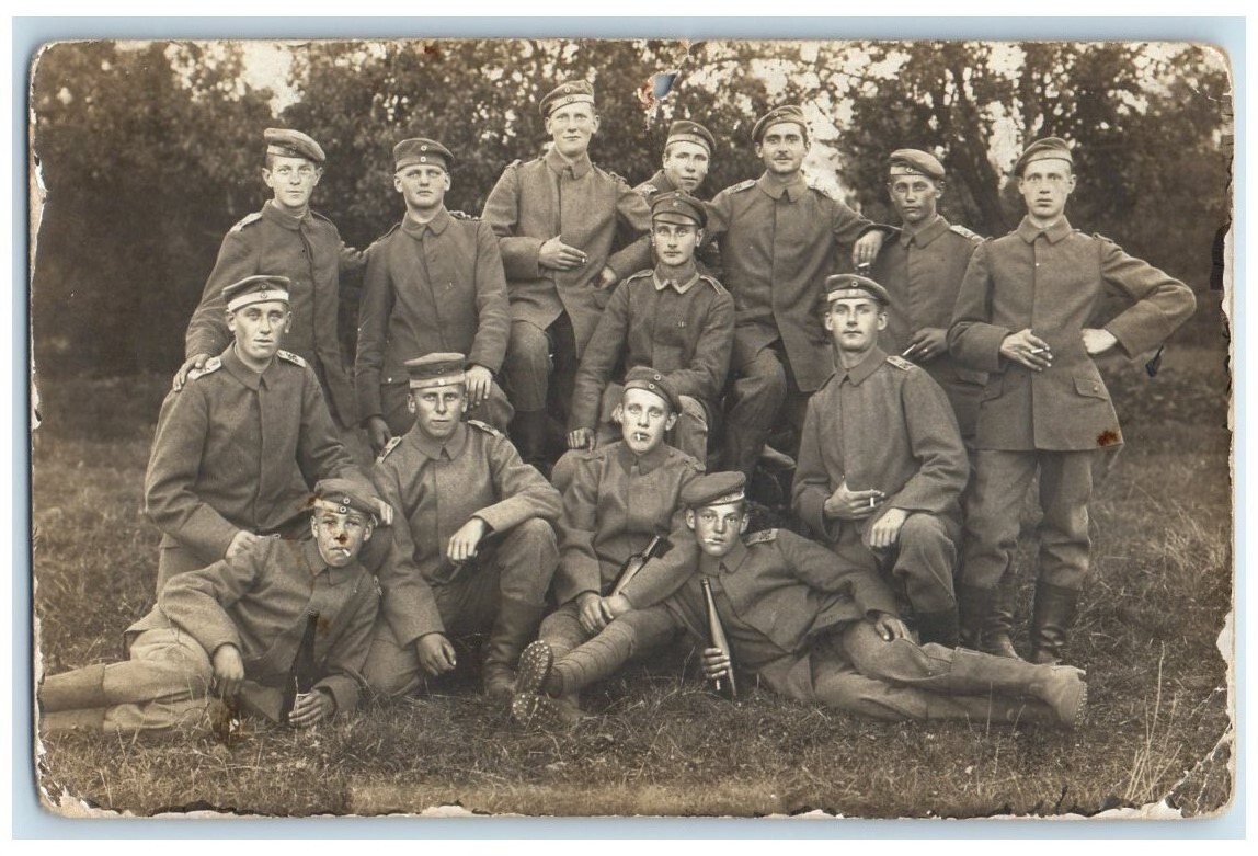 c1914-1918 WWI German Infantry Soldier Wine Smoking Germany RPPC Photo Postcard c1914-1918 WWI German Infantry Soldier Wine Smoking Germany RPPC Photo Postcard