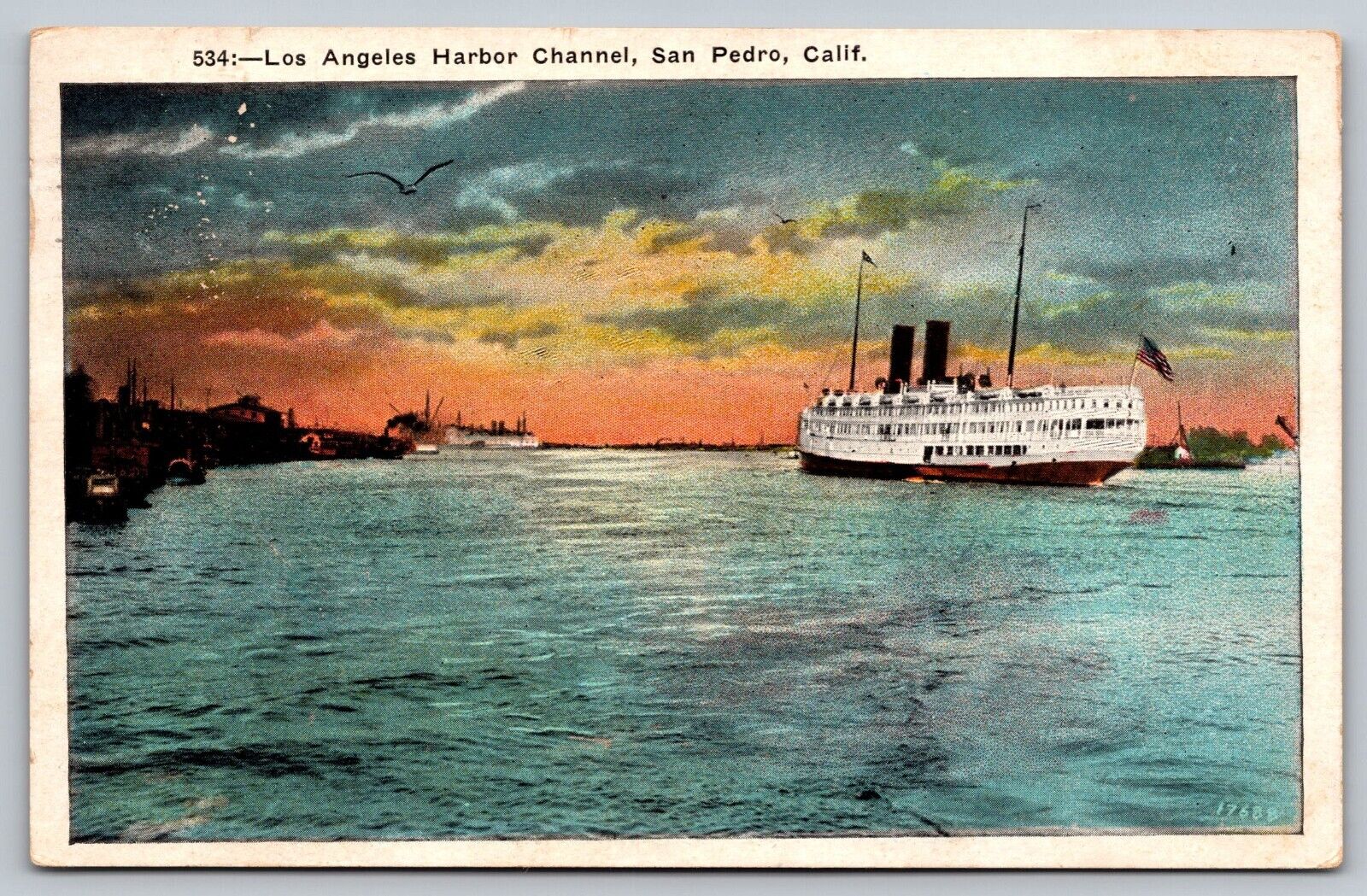 1925 Postcard Los Angeles Harbor Channel San Pedro CA Traveling Steam Ship A5