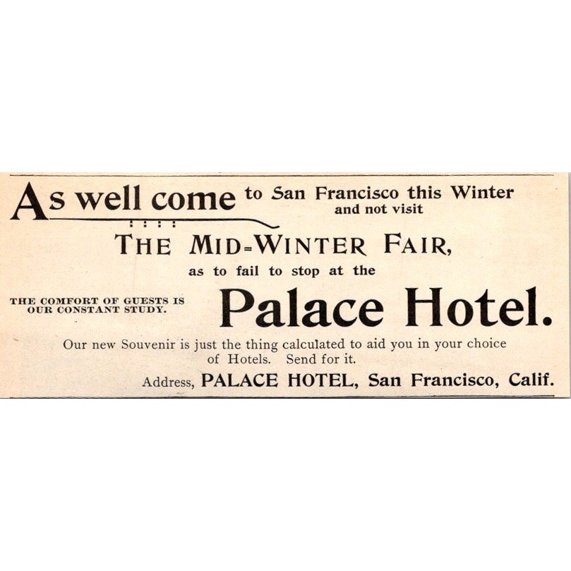 Palace Hotel The Mid-Winter Fair San Francisco CA 1894 Clipping SAI6-H8