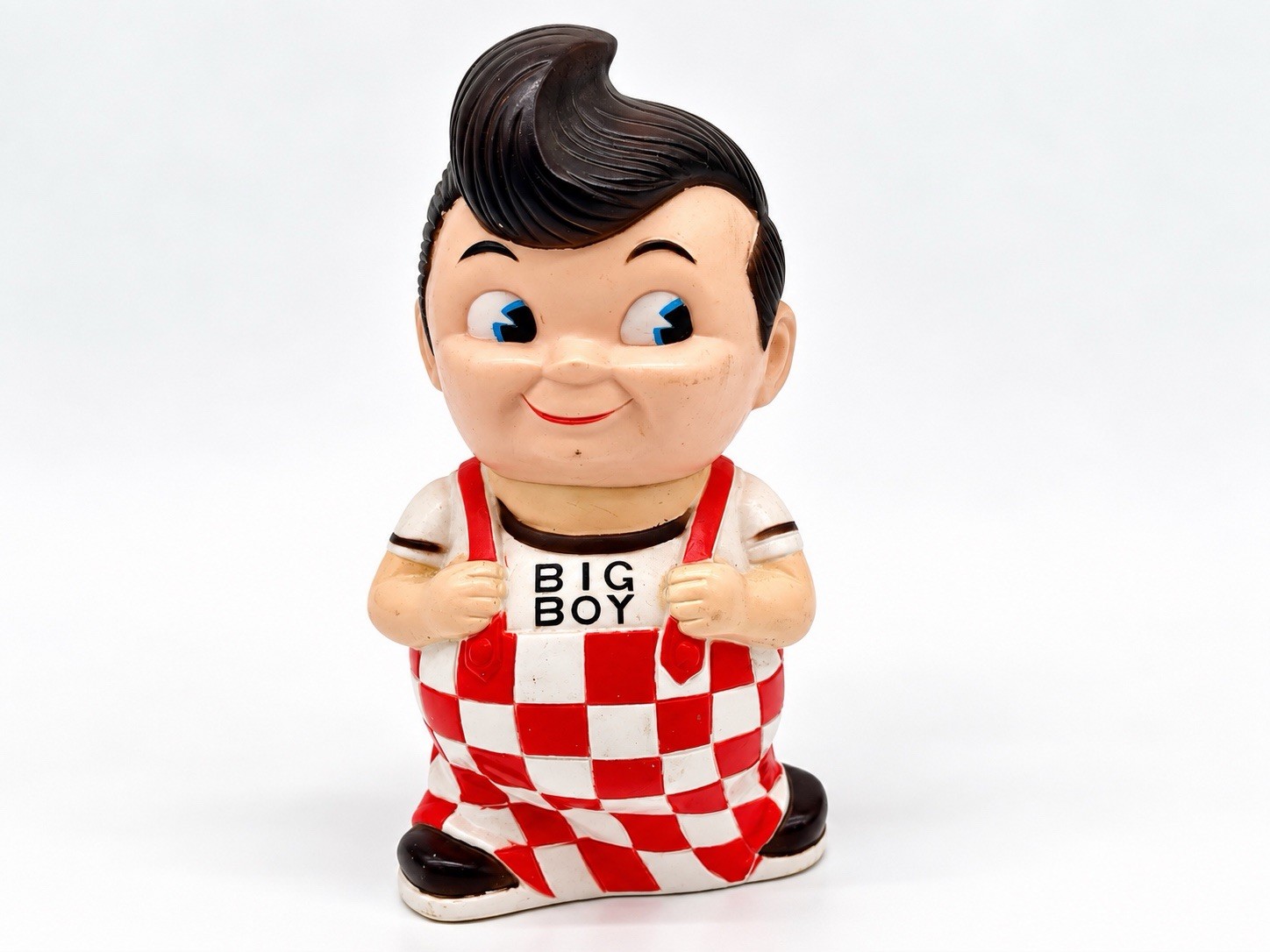 Vintage 1970s Big Boy Restaurant Coin Bank 9.5” Korea Rubber Vinyl Advertising