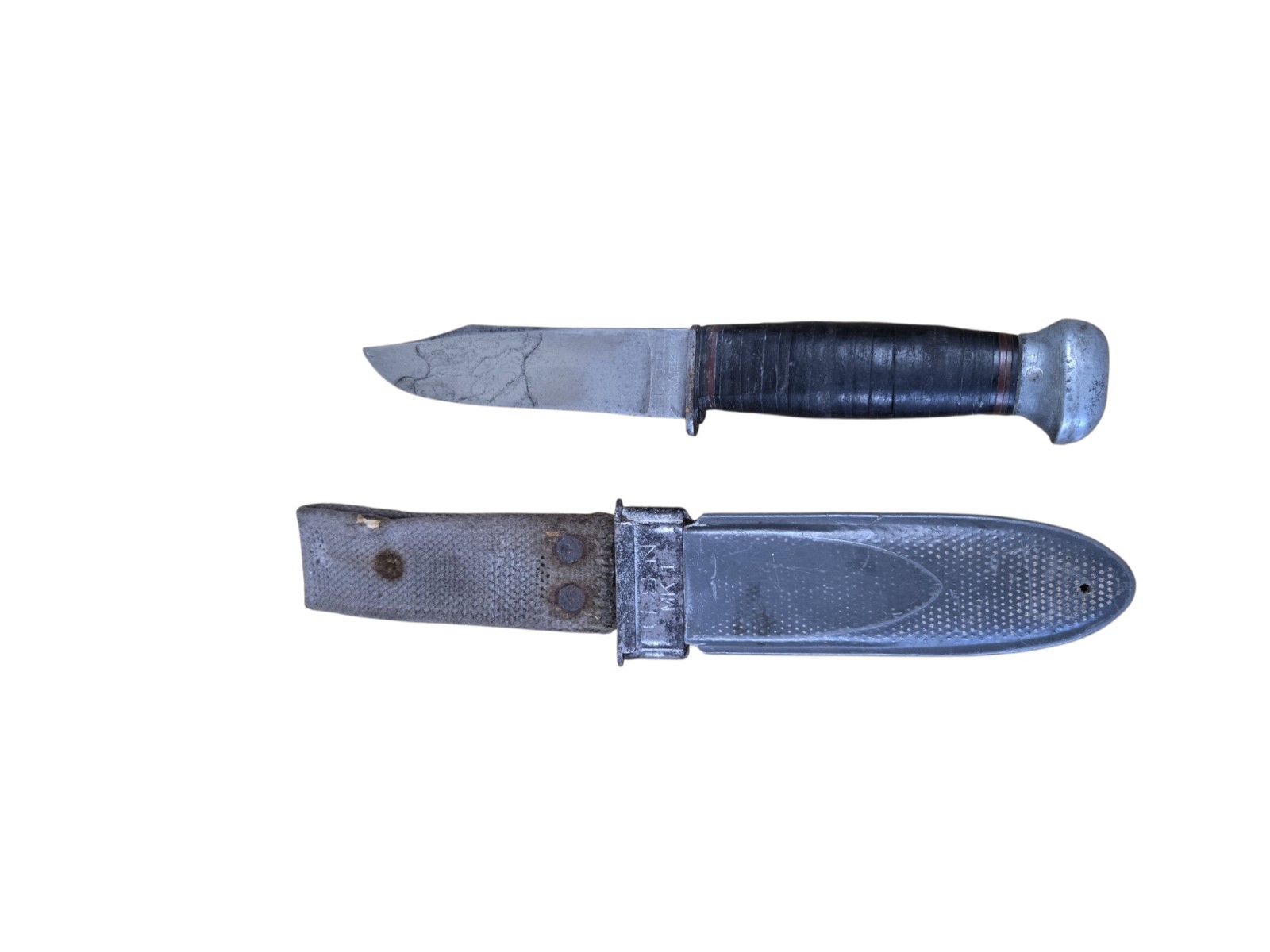 WWII USN Mark 1 Fighting Knife Pal RH-35 US Navy MK 1 Gray BM Co Web Scabbard