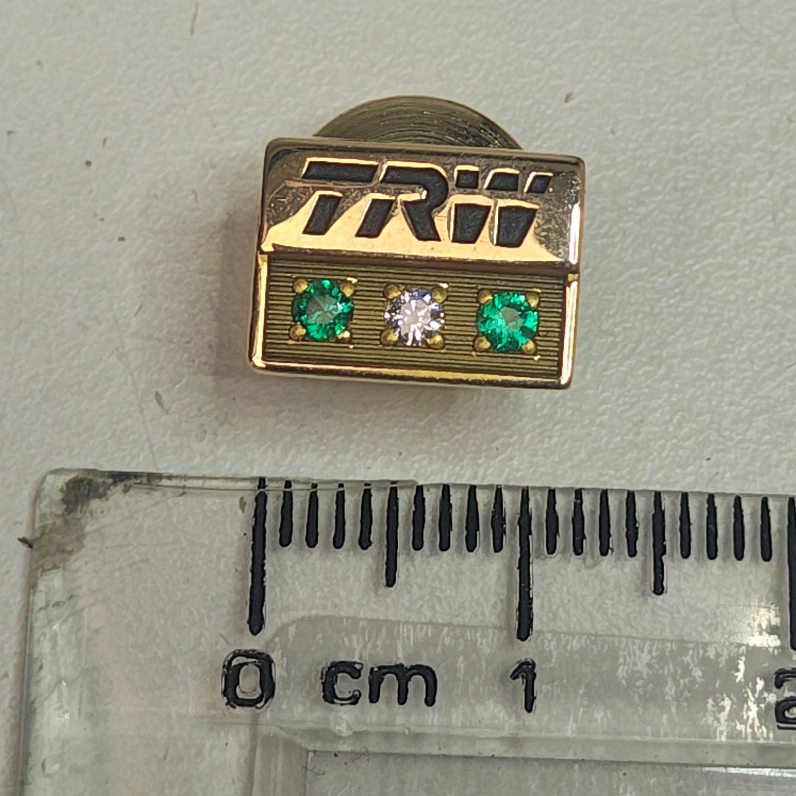 Vintage TRW 10K Gold Service Pin Diamond Emeralds O.C. Tanner Aerospace Award
