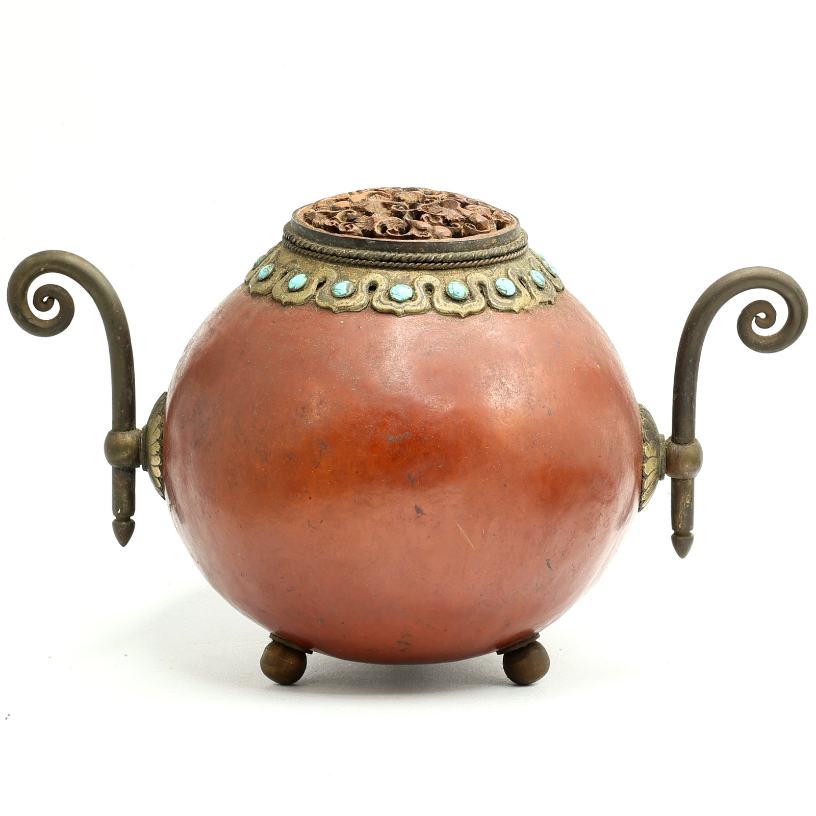 Vintage Old Tibetan Gourd Incense Burner Censer Openwork Carved Feng Shui space Vintage Old Tibetan Gourd Incense Burner Censer Openwork Carved Feng Shui space