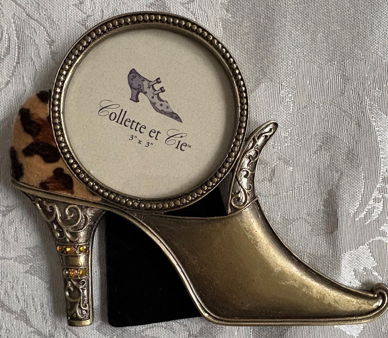 Vintage Collette Et Cie Metal & Orange Garnet Frame 3” x 3” Leopard Shoe Heel Vintage Collette Et Cie Metal & Orange Garnet Frame 3” x 3” Leopard Shoe Heel