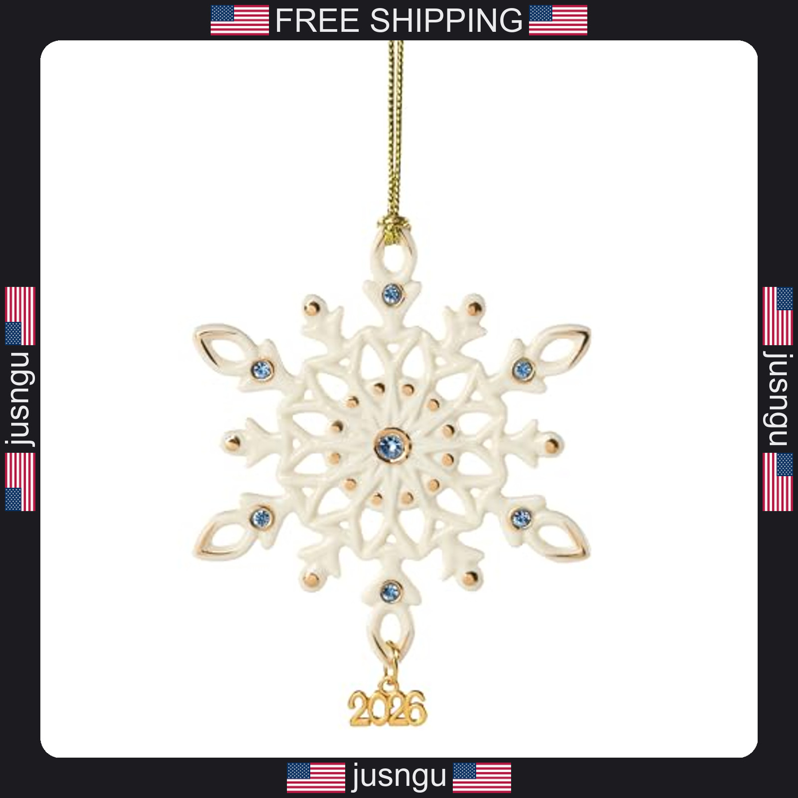 Lenox 2026 Snowflake Ornament Blue Gems Gold Details Dated Lenox 2026 Snowflake Ornament Blue Gems Gold Details Dated