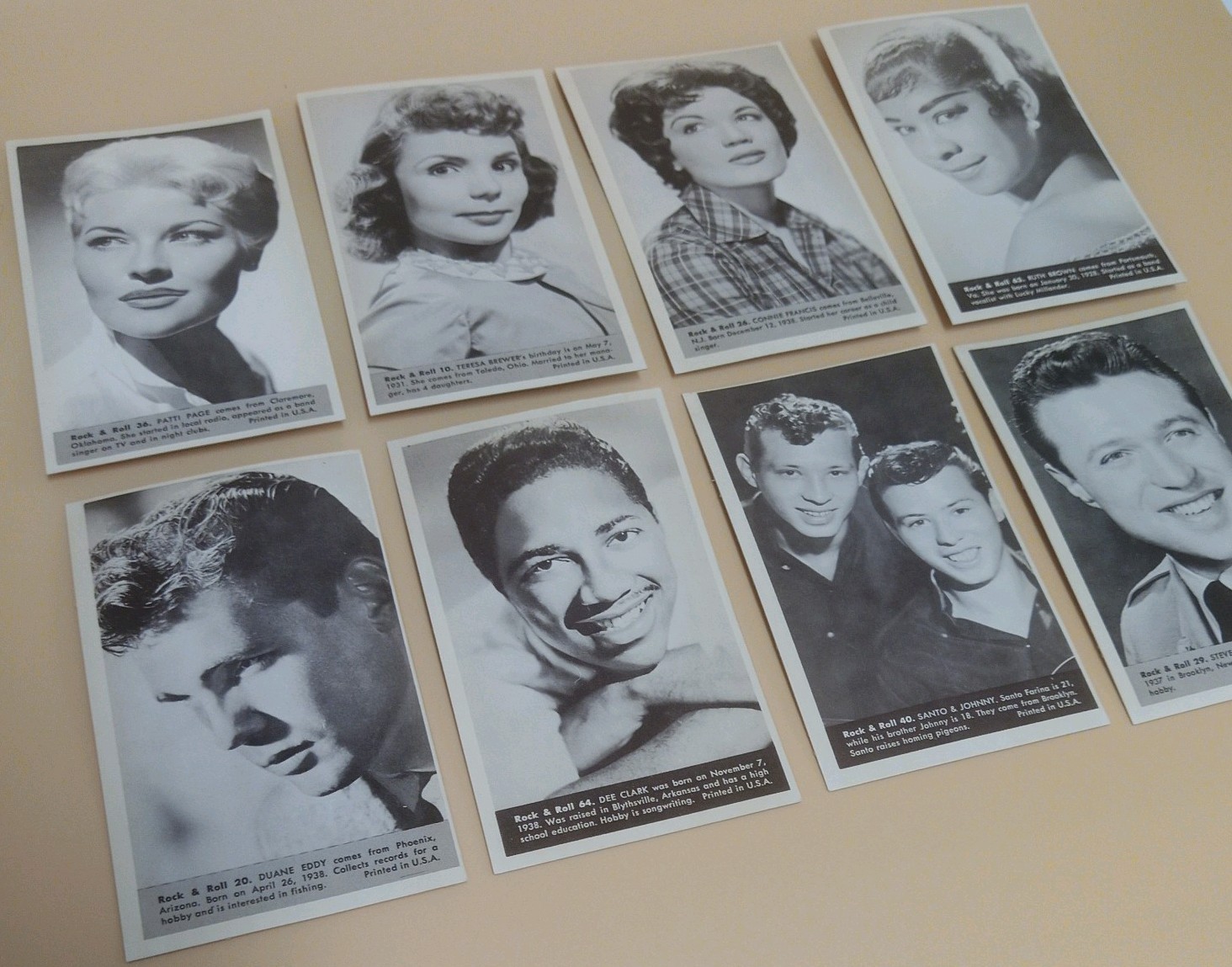 Lot Of 8 1959 Nu-Card Rock & Roll Cards Page Francis Brewer Brown Clark Eddy Lot Of 8 1959 Nu-Card Rock & Roll Cards Page Francis Brewer Brown Clark Eddy