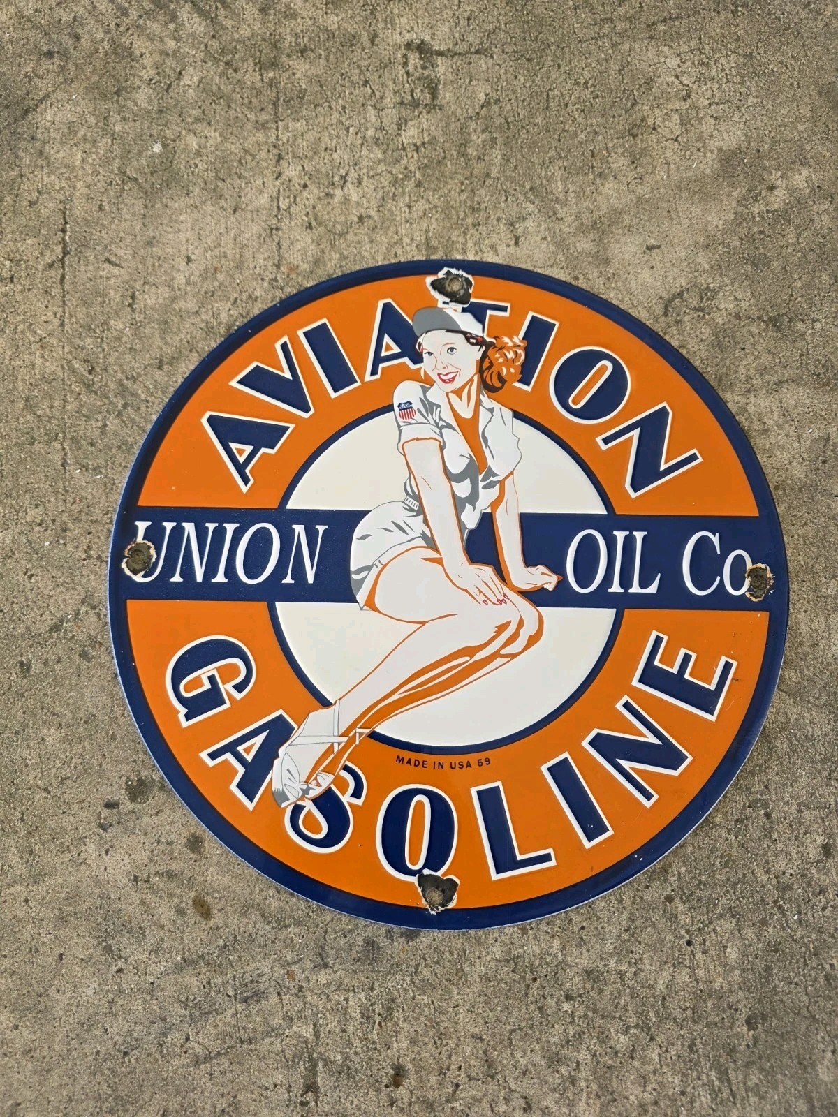 VINTAGE UNION OIL PORCELAIN SIGN AVIATION GASOLINE CAR MOTOR SERVICE SUPPLY 12\