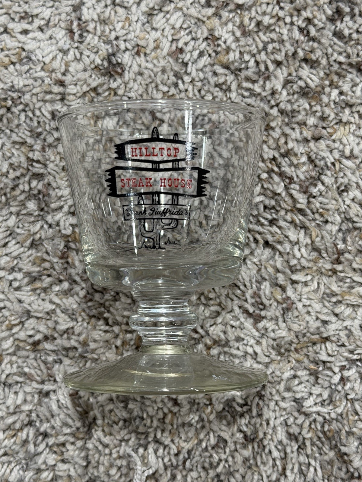 Vintage HILLTOP STEAK HOUSE Saugus Ma COCKTAIL GLASS Souvenir 1970\'s 80\'s