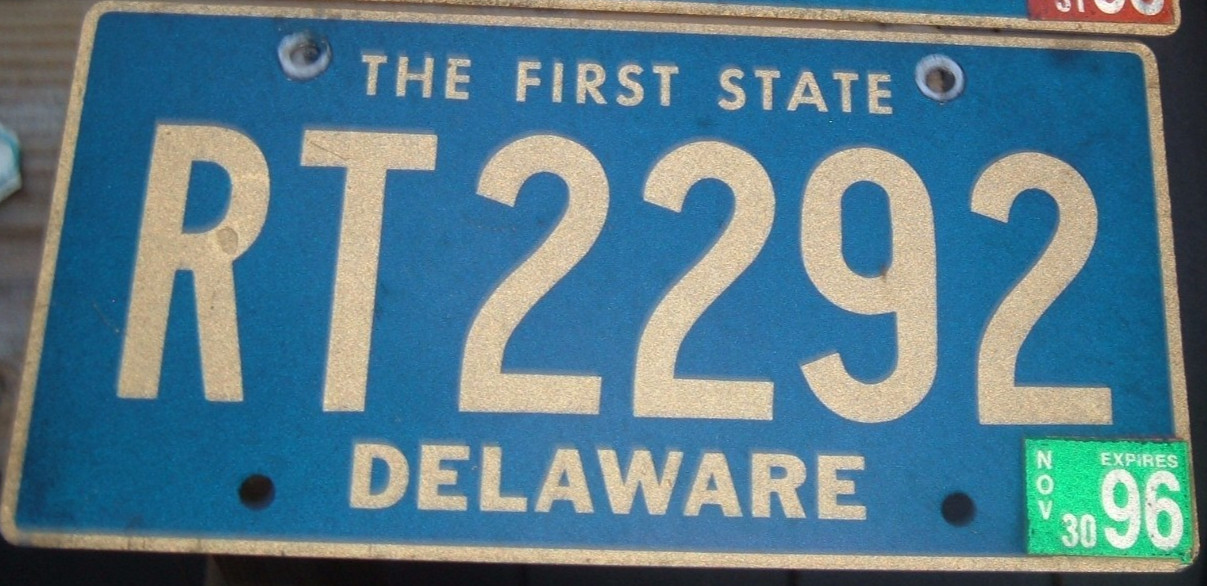 DELAWARE Vintage 1996 license plate RT 2292 DELAWARE Vintage 1996 license plate RT 2292