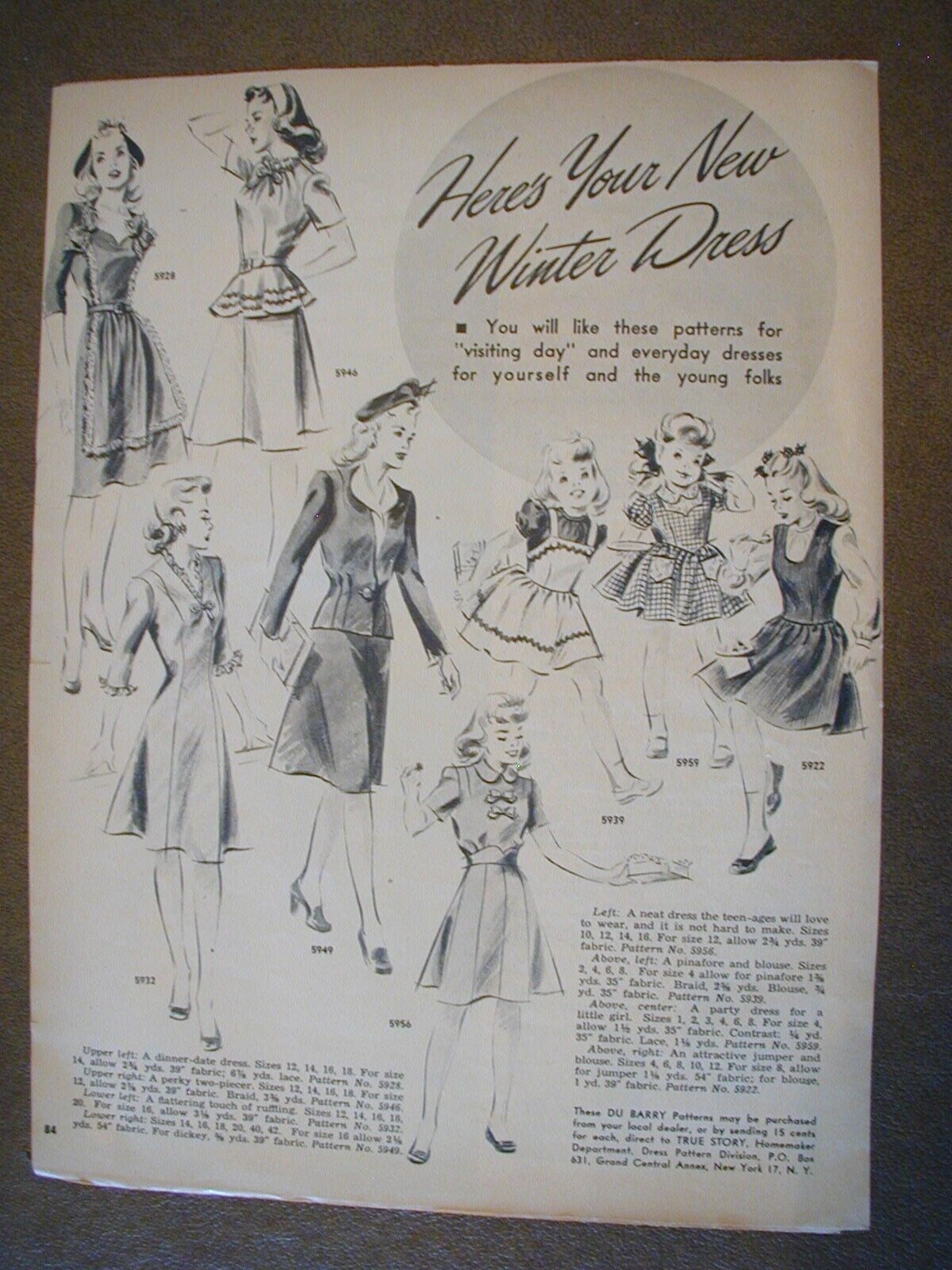 1944 WWII ERA Women's and Girls Dresses WWII Vintage PRINT AD 66