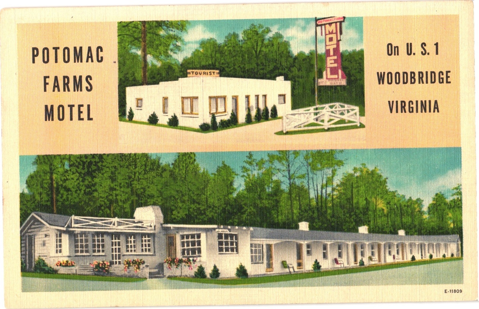 Potomac Farms Motel On US 1 Woodbridge Virginia Henry H Ahrens Linen Postcard