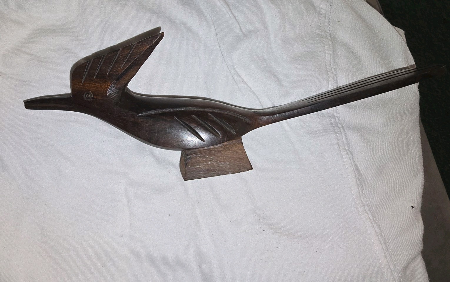 Vintage Mid Century Teakwood Hand-Carved Roadrunner 16”