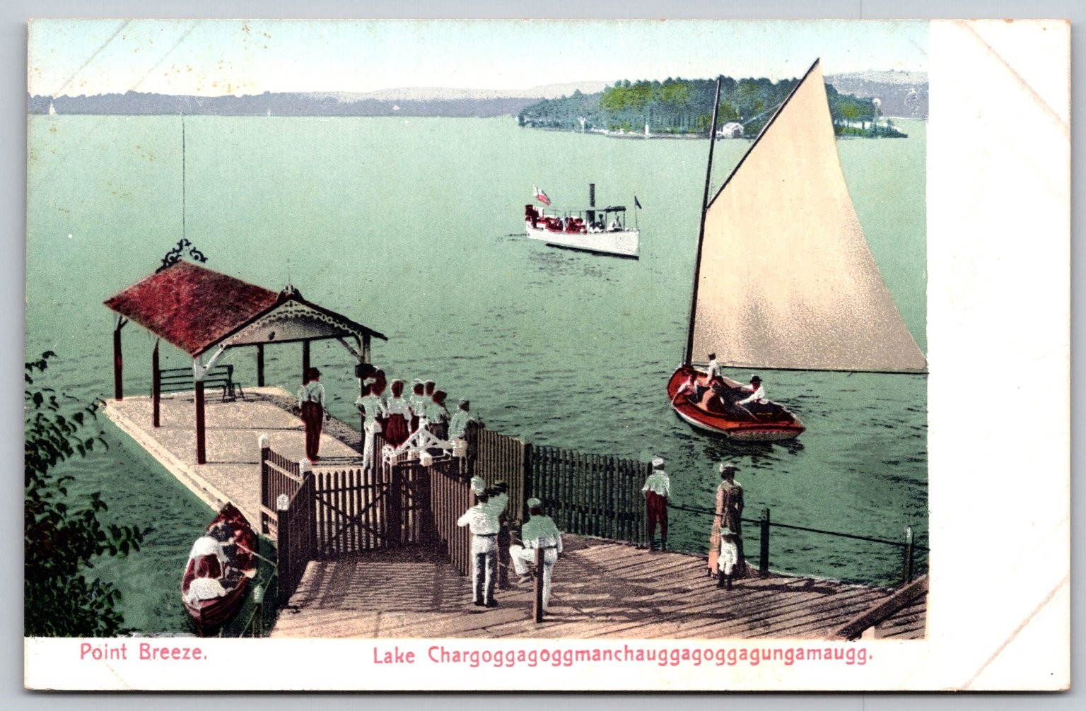 Point Breeze Lake Chargoggagoggmanchauggagoggagungamaugg MA Postcard AA692