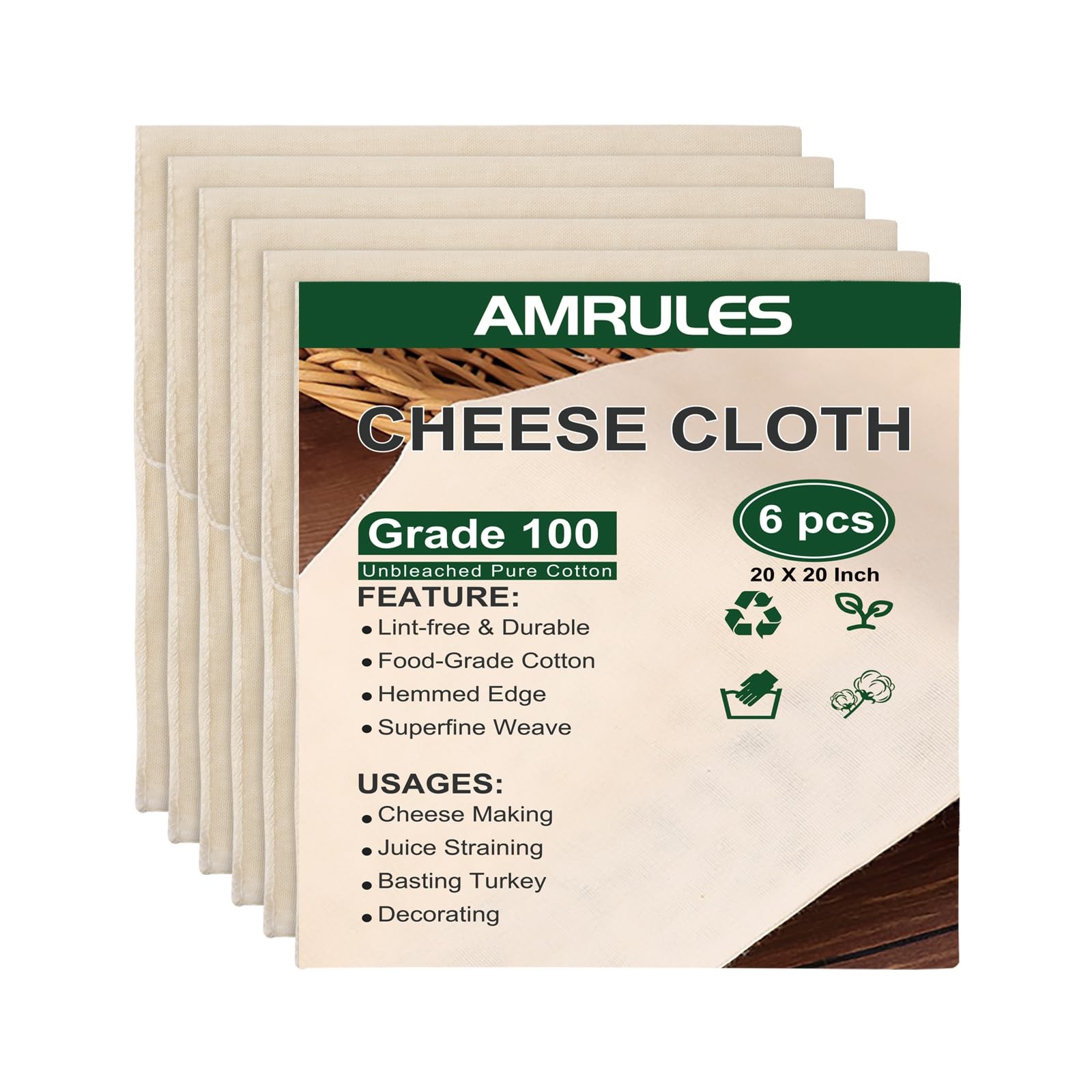 Amrules Cheesecloth Grade 100 6 Pack 20x20 Inch Unbleached Cotton Kitchen Cloth Amrules Cheesecloth Grade 100 6 Pack 20x20 Inch Unbleached Cotton Kitchen Cloth