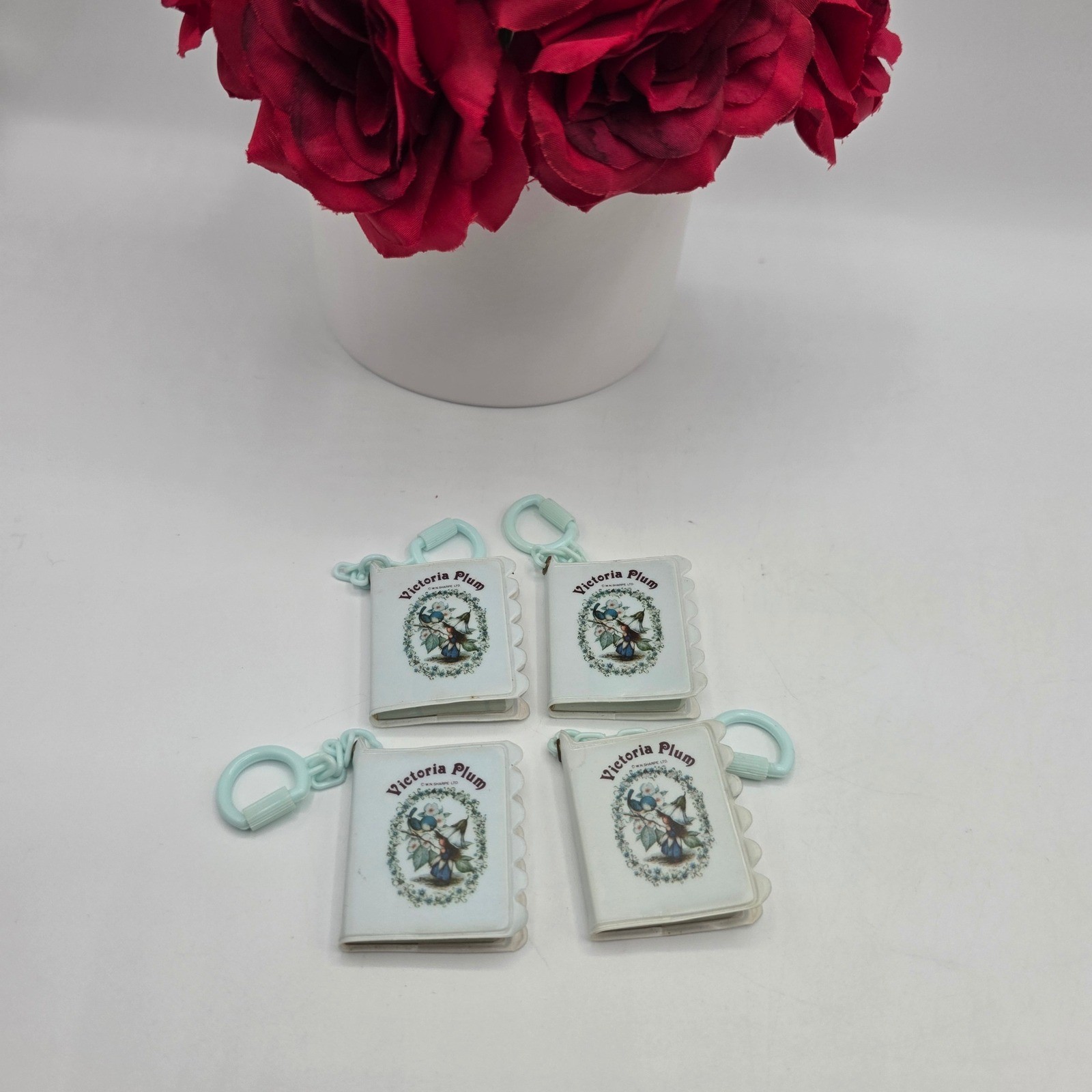 Vintage Victoria Plum Miniature Book Keychain Set of 4 Japan VP10 WN Sharpe Memo