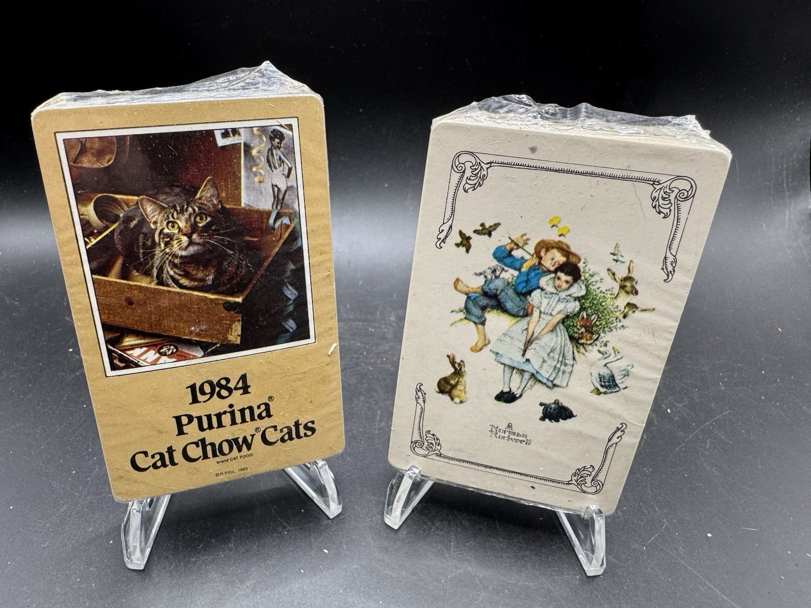 Vintage Lot of 2 Playing Card Decks: 1984 Purina Cat Chow & Norman Rockwell 