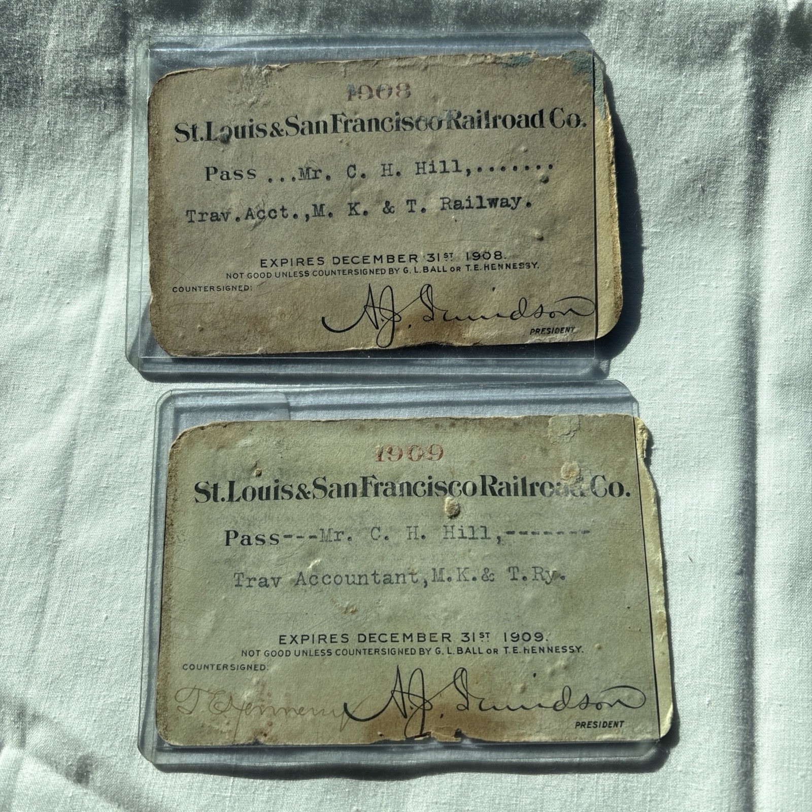 Set ~Antique 1908 & 1909 Pass St Louis & San Francisco Railroad Co Frisco Line Set ~Antique 1908 & 1909 Pass St Louis & San Francisco Railroad Co Frisco Line