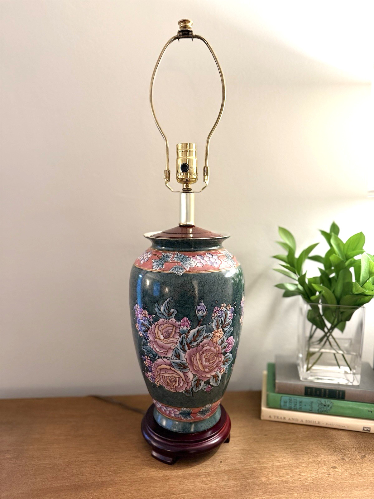 Vintage Automax NY Chinoiserie Ginger Jar Table Lamp Wood Base Cloisonné (26\