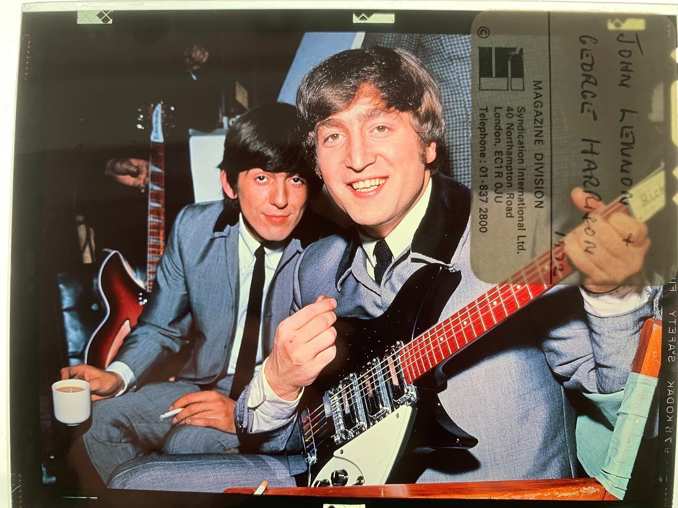 BEATLES - JOHN LENNON - GEORGE HARRISON Rare Original Press Photo Transparency