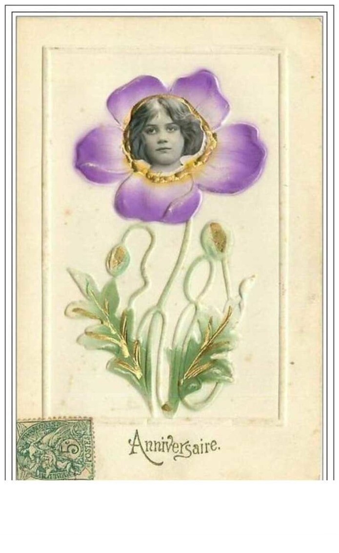 Cpa Montage. Fillette Face In Purple Flower. Grete Cpa Montage. Fillette Face In Purple Flower. Grete