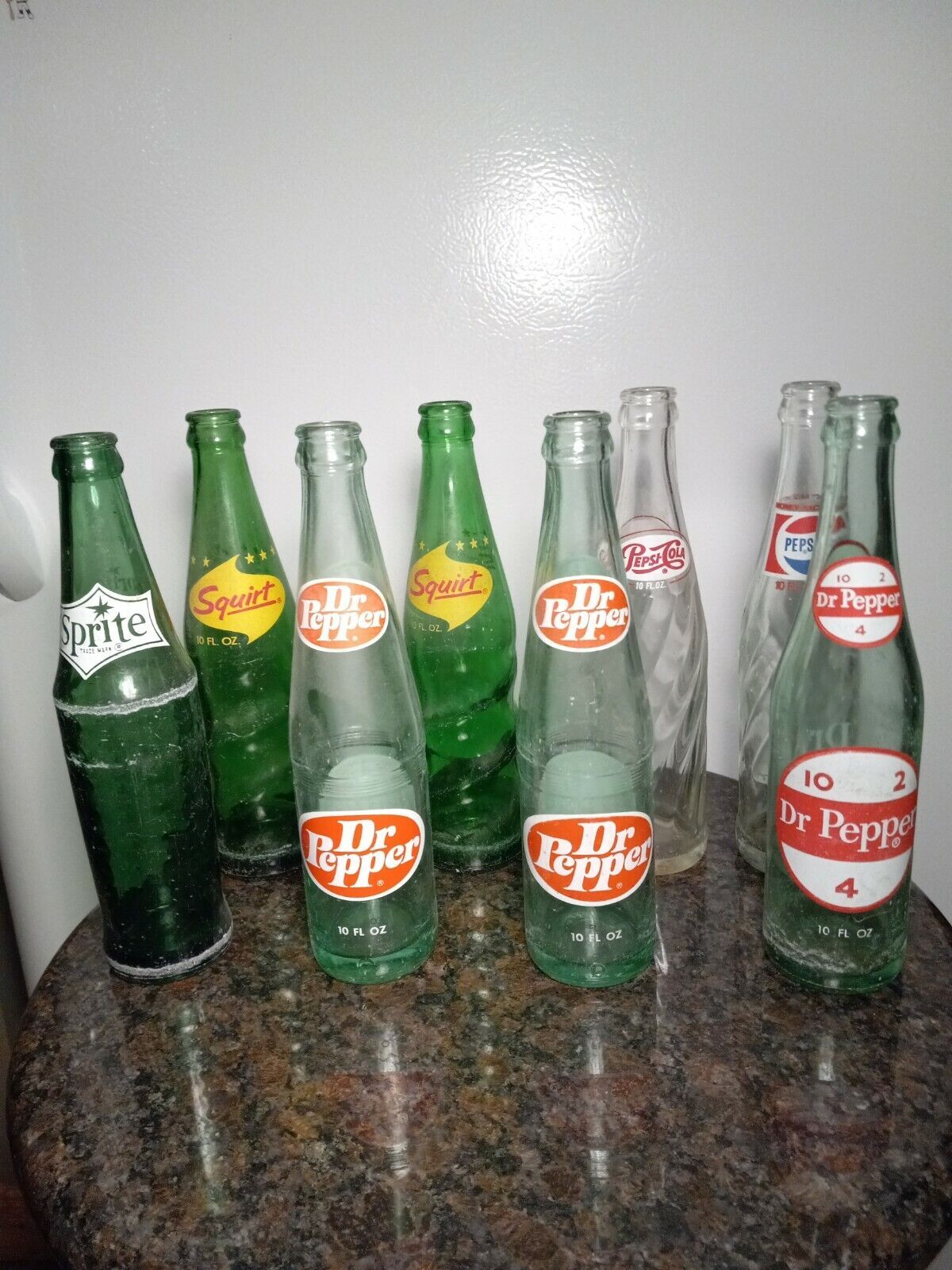 Vintage 50s 60s 70s Squirt,Dr Pepper,Pepsi,Sprite Glass Soda Bottles Lot Of 8 Vintage 50s 60s 70s Squirt,Dr Pepper,Pepsi,Sprite Glass Soda Bottles Lot Of 8