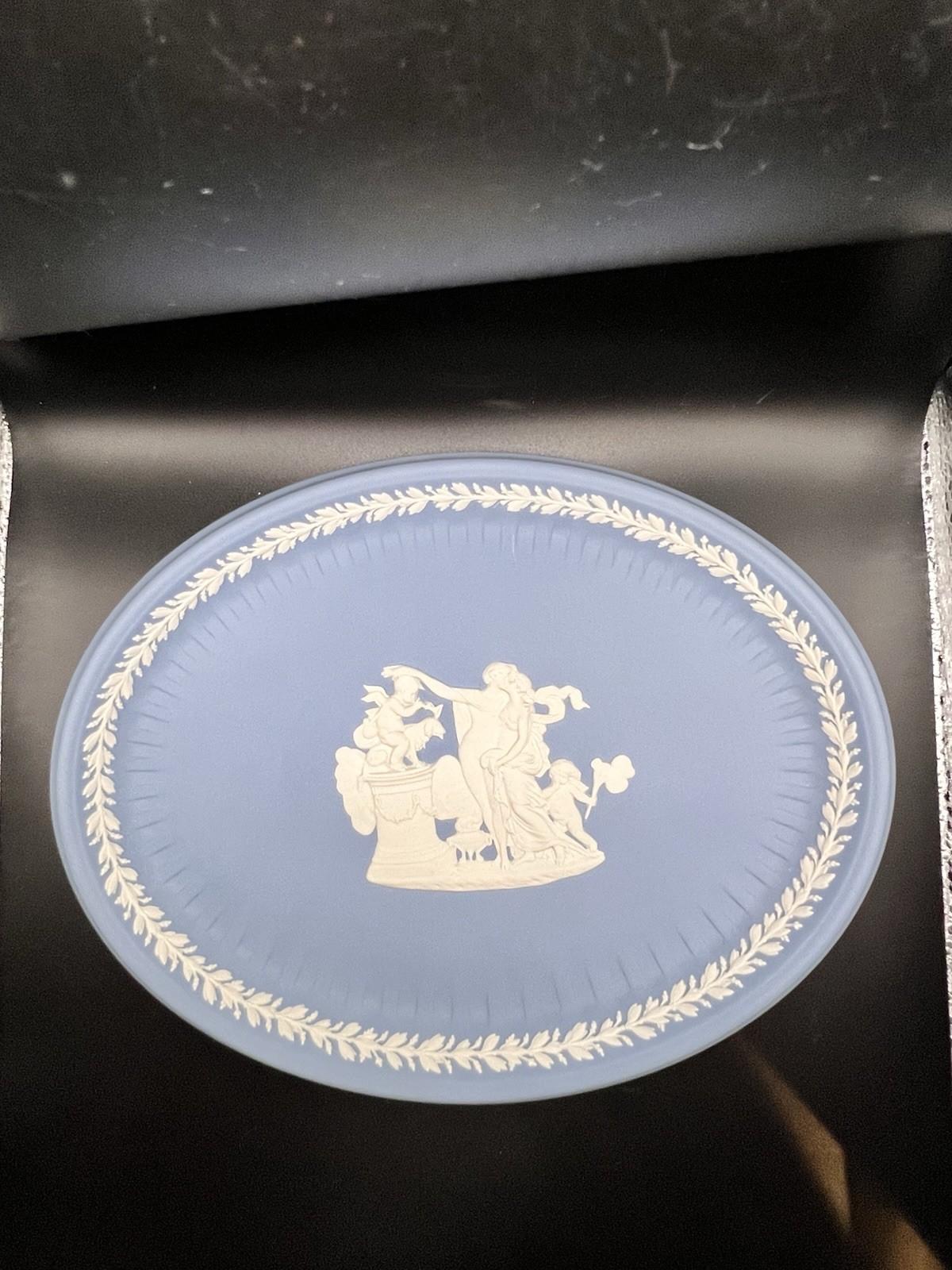Vintage Wedgwood Blue Jasperware 10” Oval Tray, circa 1960s–1970s