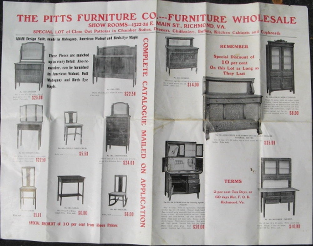 Antique Pitts Furniture Co. Advertising Poster ca 1910