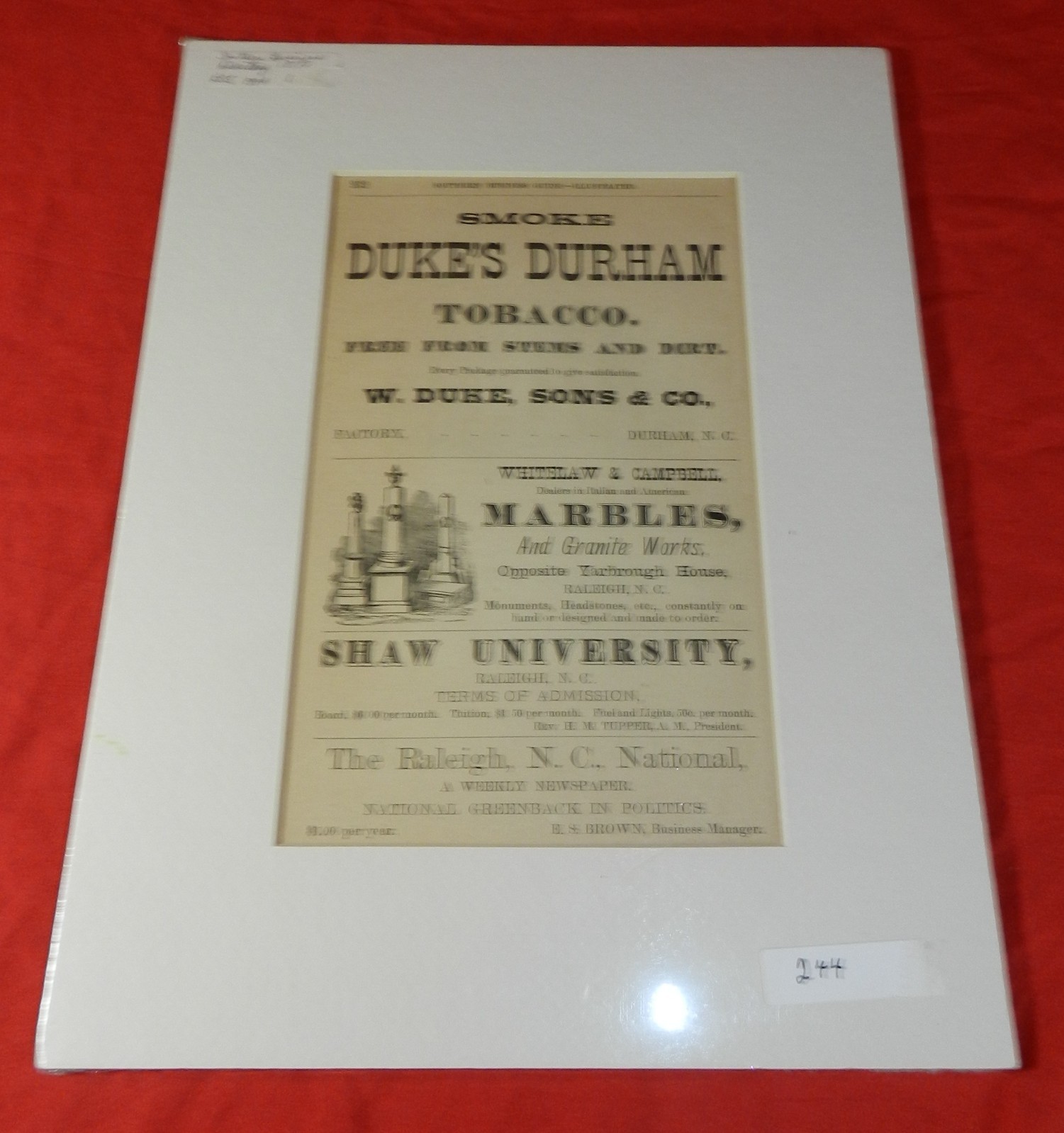 Vintage 1878 Magazine ad for Duke\'s Durham Tobacco - Matted - ready to frame