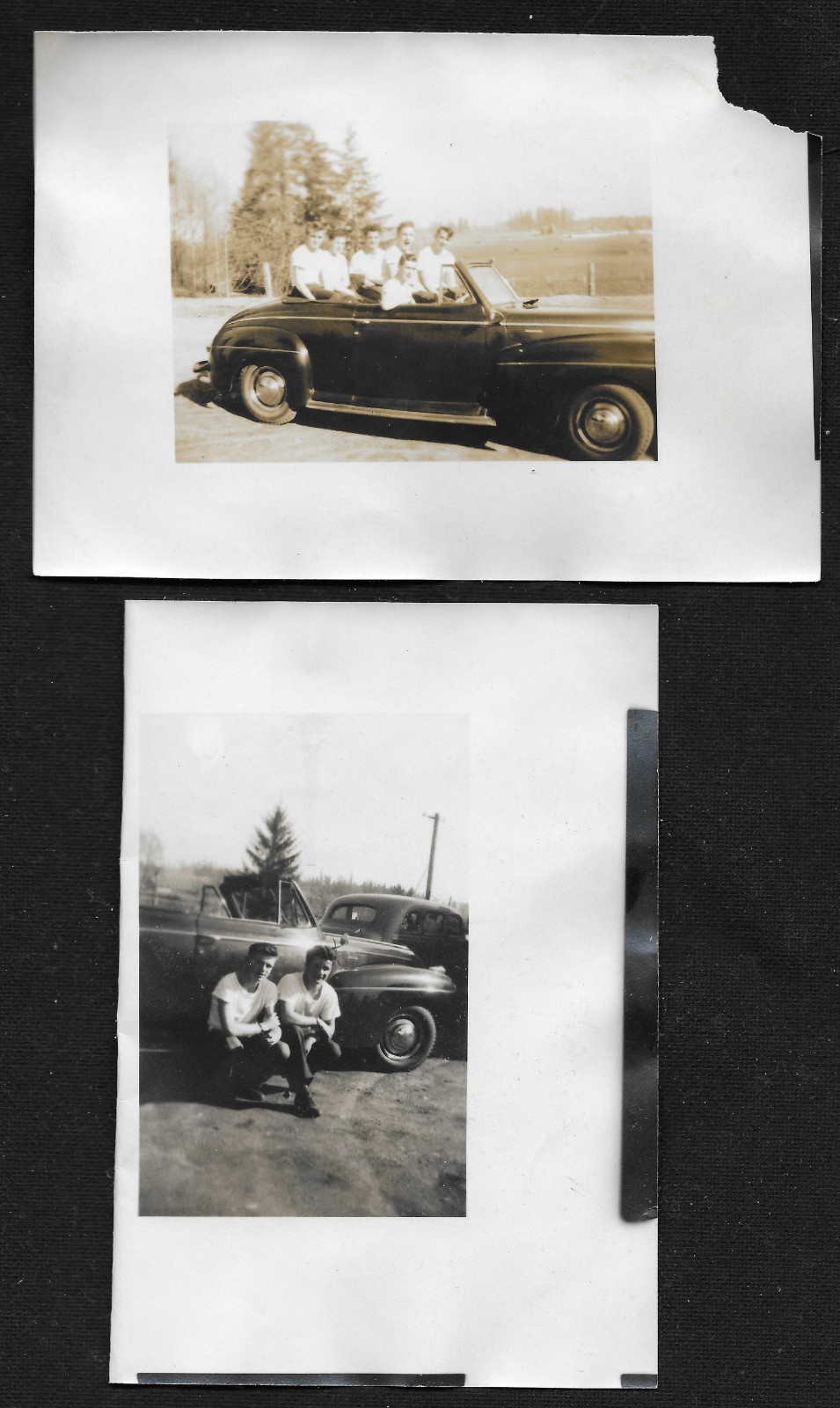 Early 1940\'s lot of 2 Original B&W Contact Prints-Group of Young Men & 1941 Merc