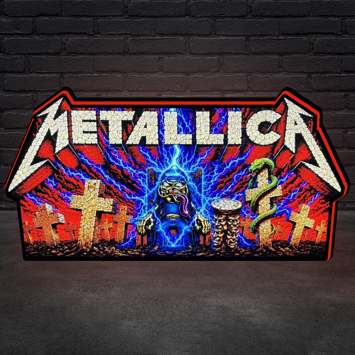 Metallica Pinball Topper 3D Printed LED Lightbox Home Game Room Decor Game Sign