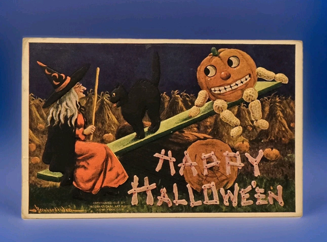 A/S Wall Halloween Postcard Jack O' Lantern & Witch Tee-er-Totter 1908 Black Cat A/S Wall Halloween Postcard Jack O' Lantern & Witch Tee-er-Totter 1908 Black Cat
