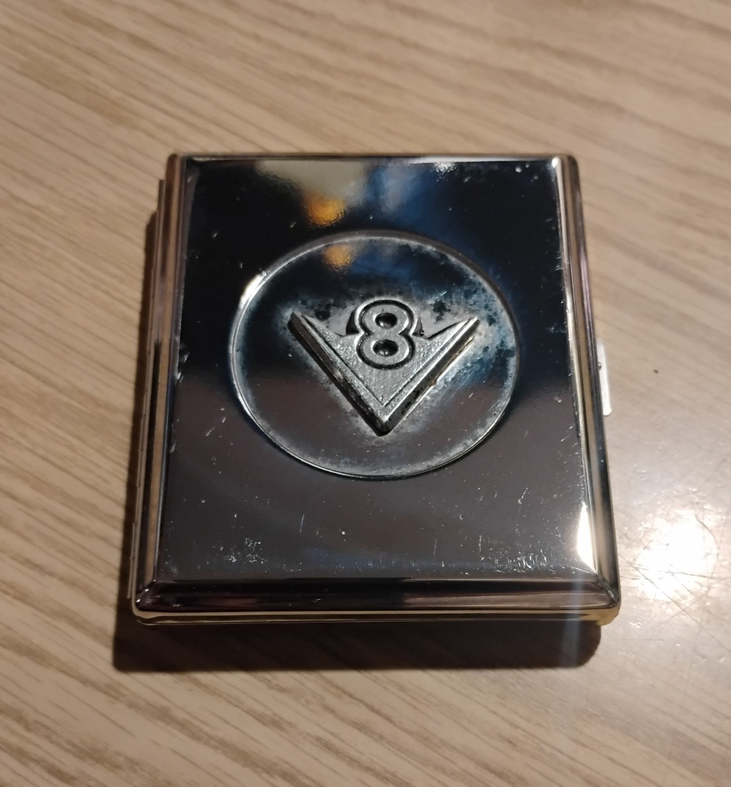 Vintage 1950s Ford V8 Chrome Cigarette Case Vintage 1950s Ford V8 Chrome Cigarette Case