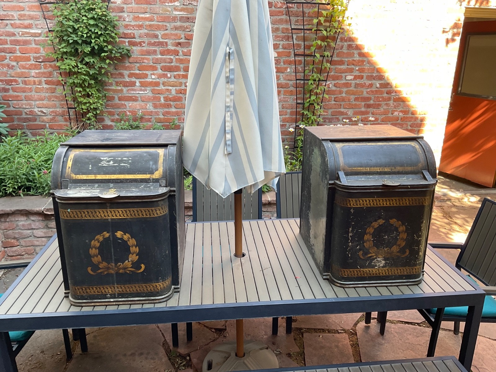 Henry Troemner Set of (2) Coffee Bin 19th Century Toleware Final Sale Henry Troemner Set of (2) Coffee Bin 19th Century Toleware Final Sale