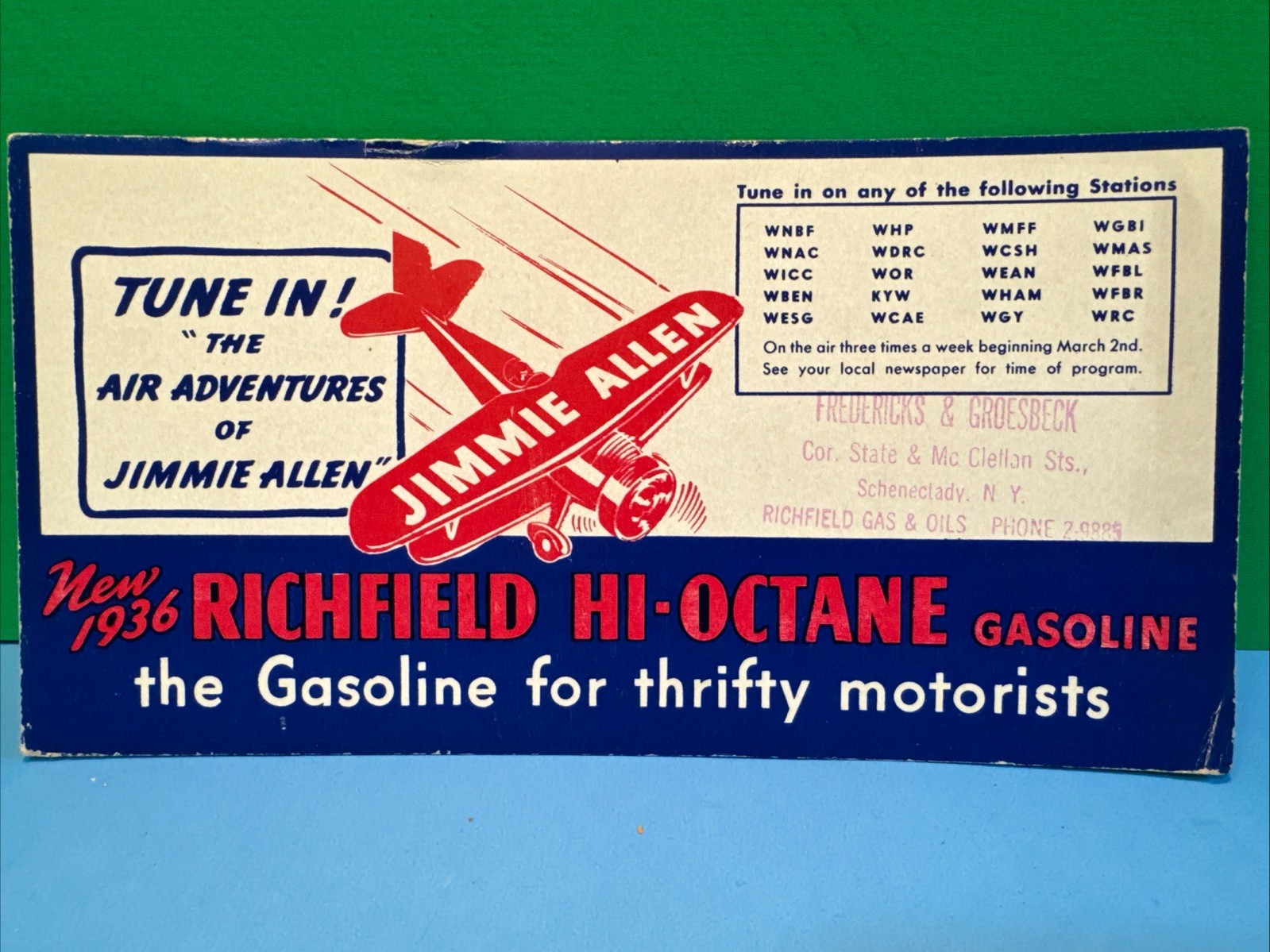 1936 Richfield Gas Adventures of Jimmie Allen Radio Show BLOTTER Schenectady 1936 Richfield Gas Adventures of Jimmie Allen Radio Show BLOTTER Schenectady
